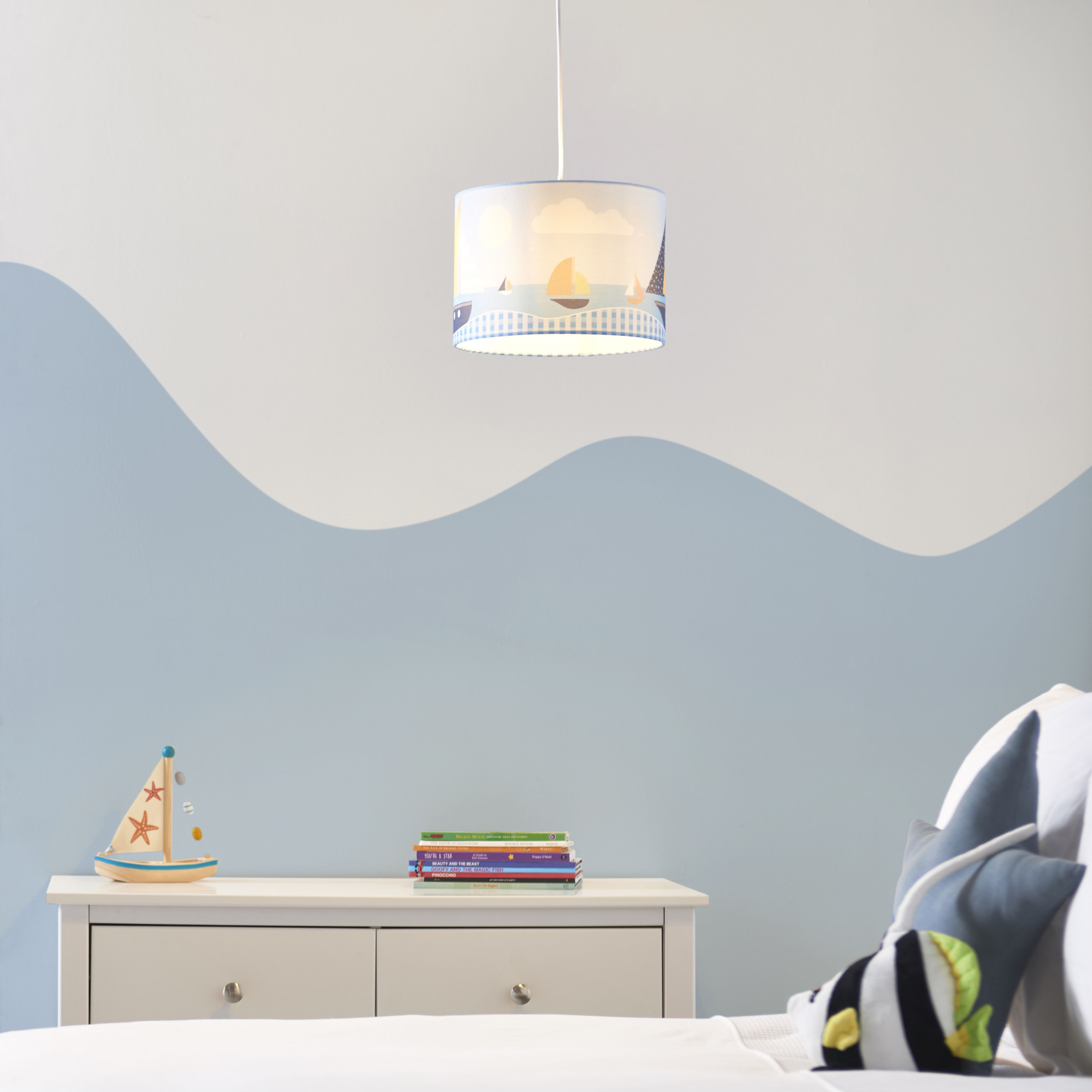 Printed Multicolour Sailing boat Cylinder Light shade (D)25cm