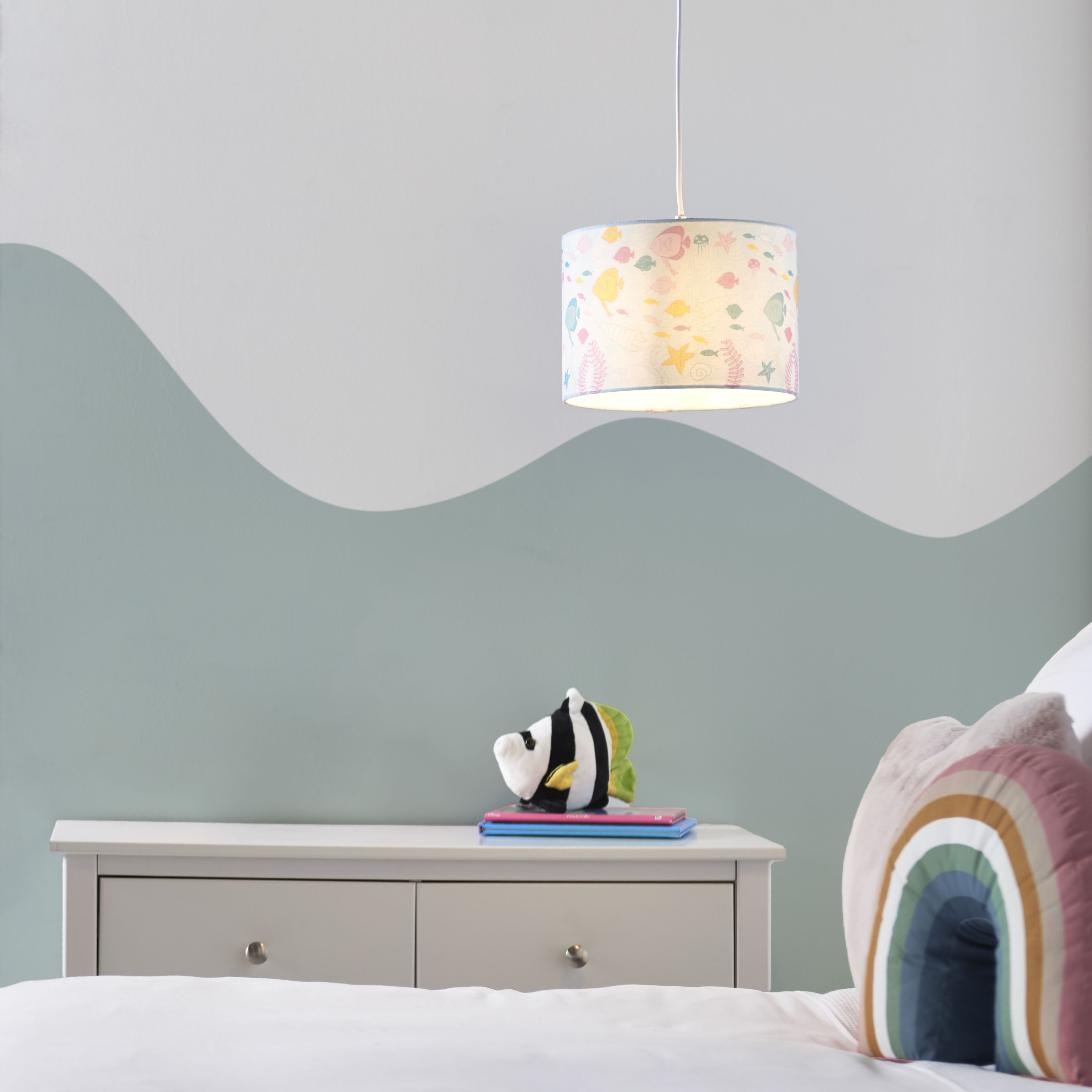 Printed Multicolour Underwater Cylinder Light shade (D)25cm