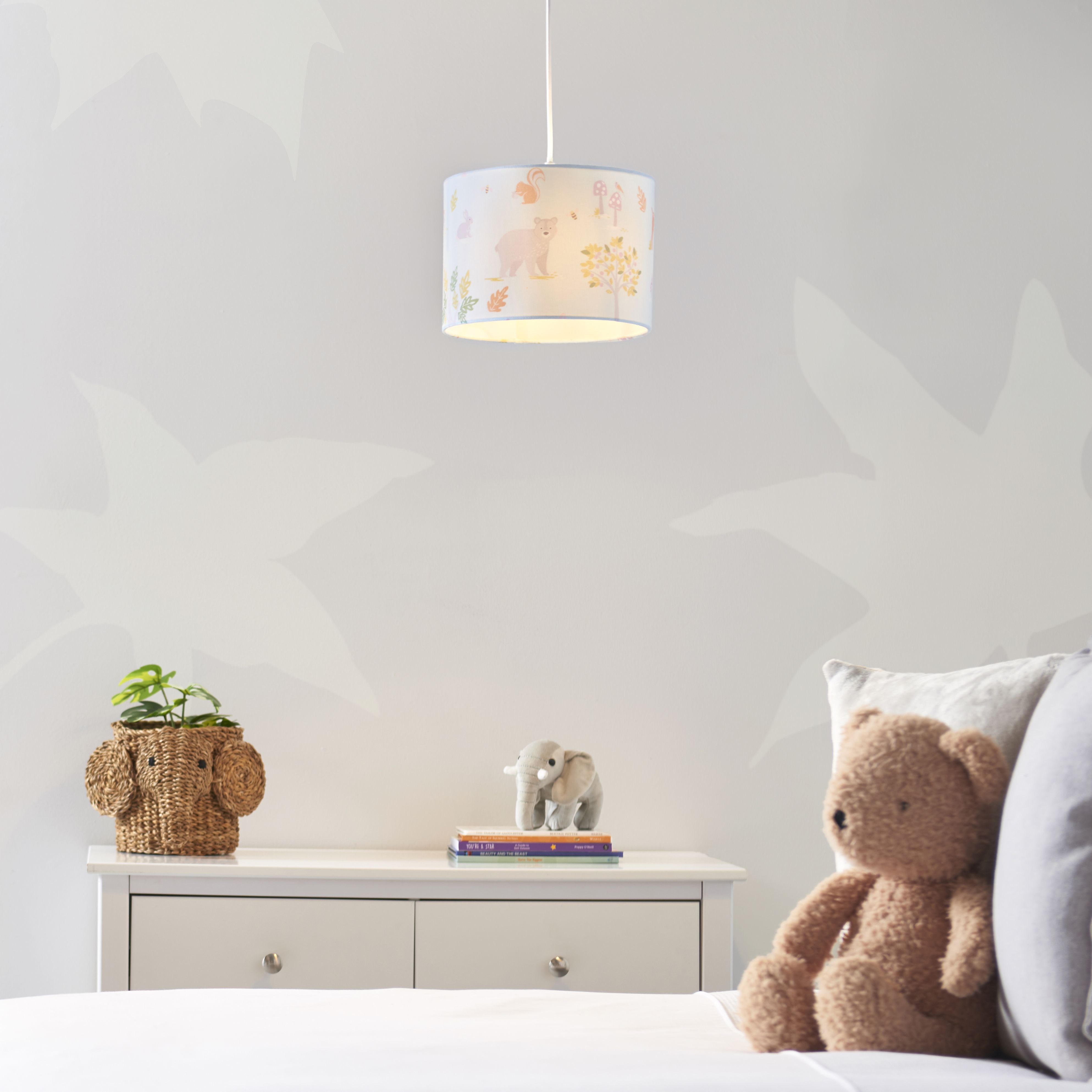 Woodland store lampshade nursery