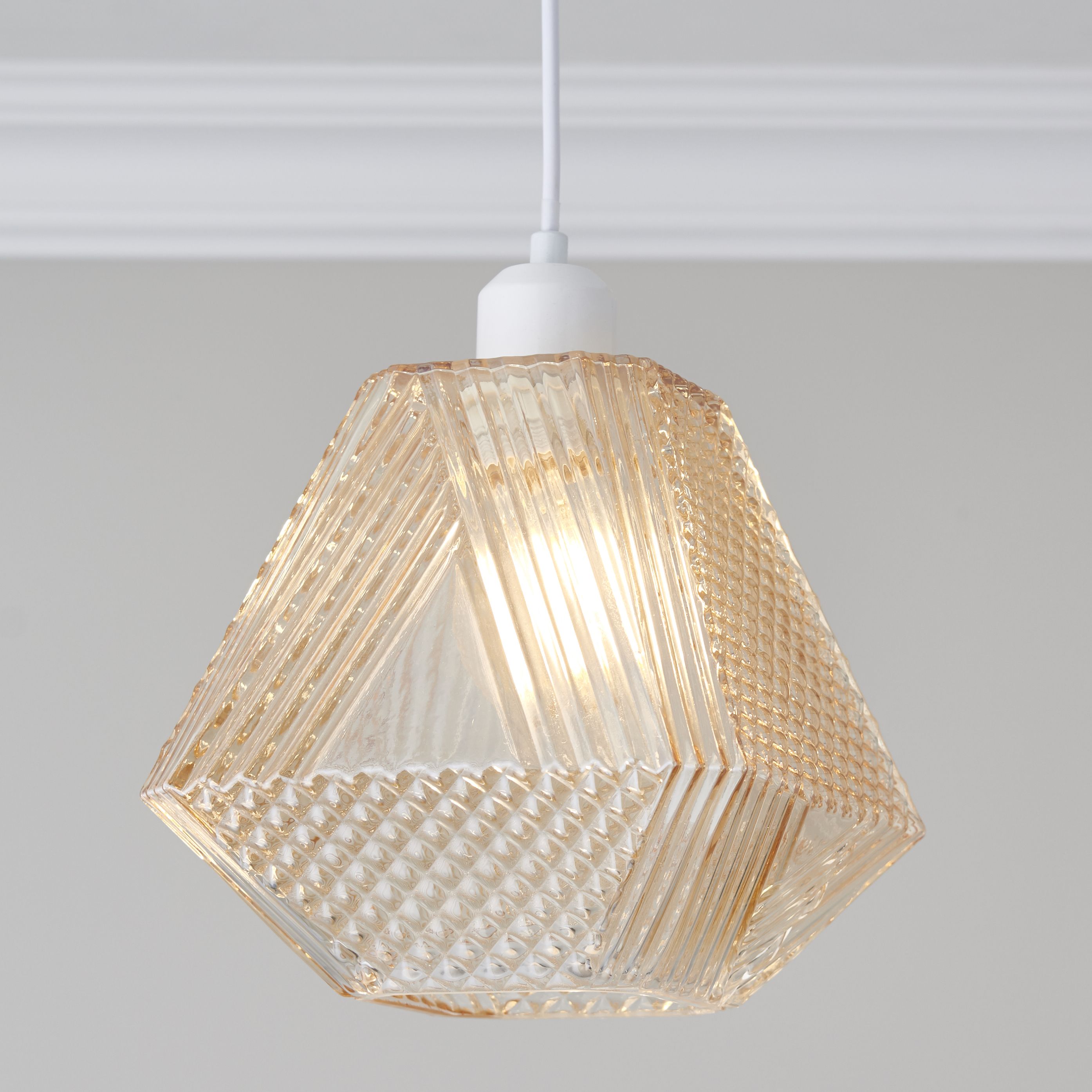 Prism Textured Champagne LED Pendant ceiling light, (Dia)200mm
