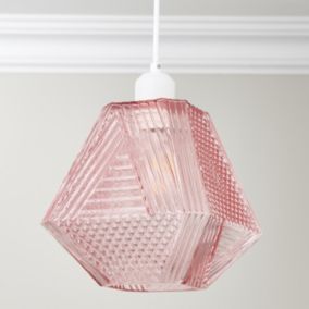 Prism Textured Pink LED Pendant ceiling light, (Dia)200mm