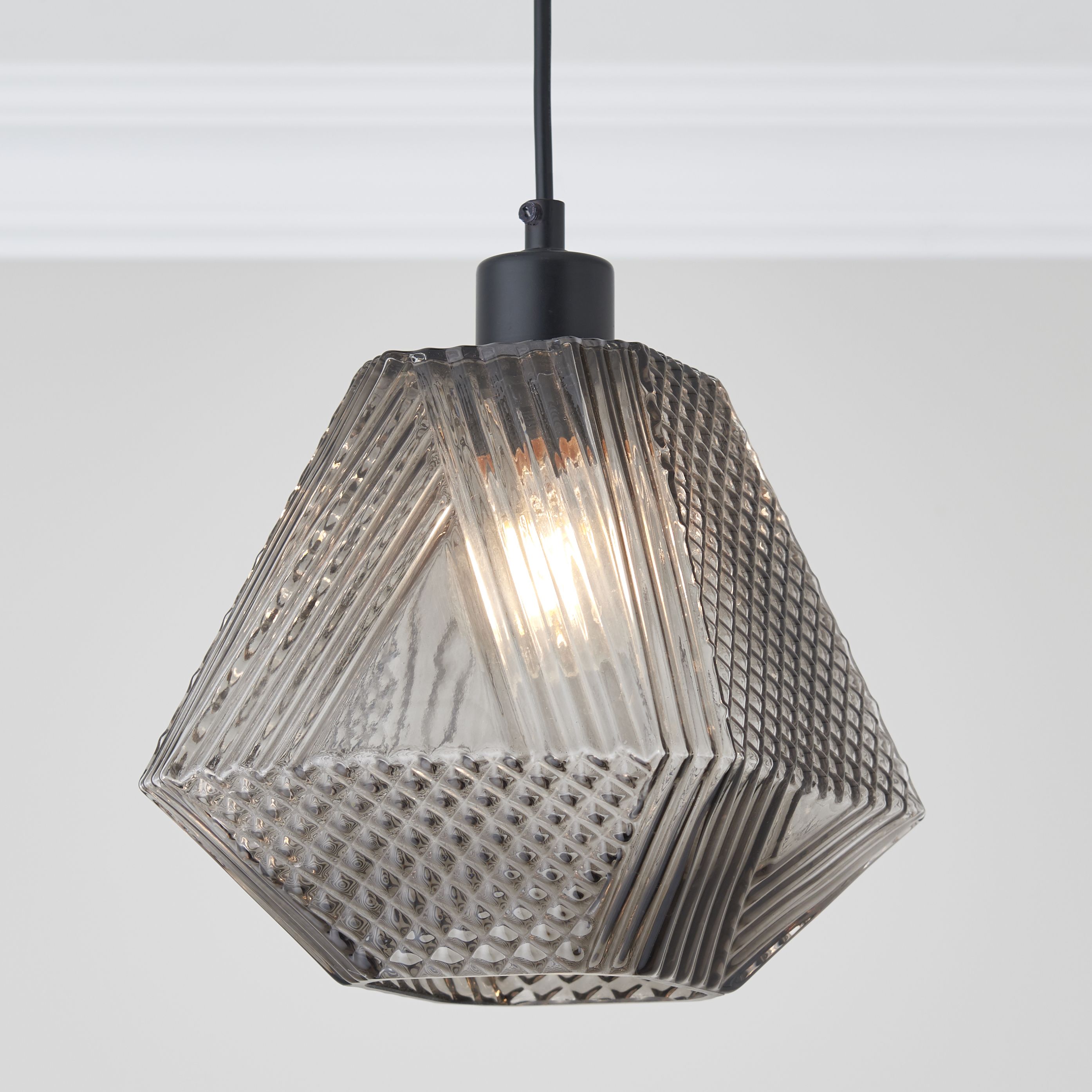 Prism Textured Smoke LED Pendant ceiling light, (Dia)200mm