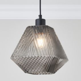 Prism Textured Smoke LED Pendant ceiling light, (Dia)200mm