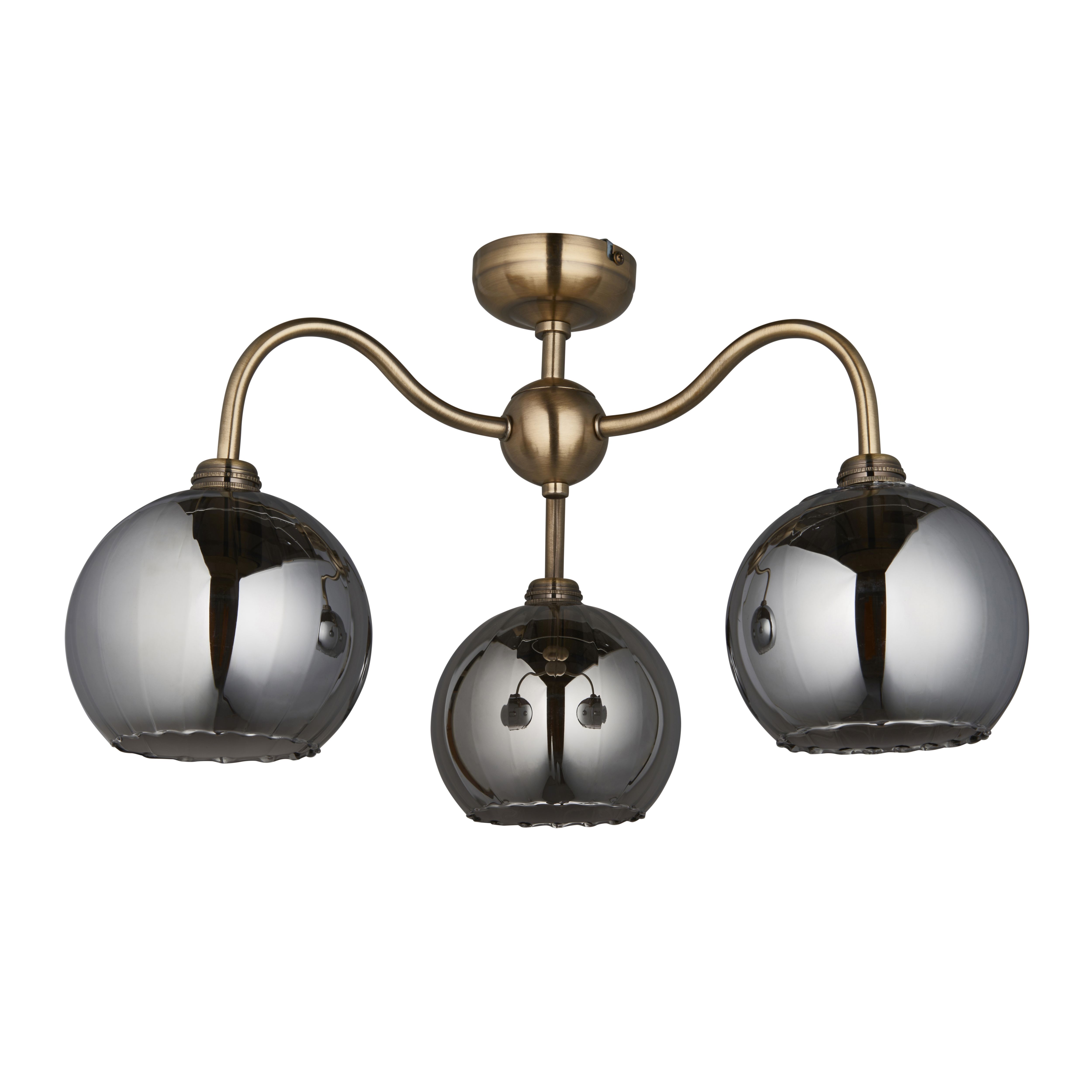 Priva Ribbed Glass & steel Bronze Antique brass & smoked glass effect 3 Lamp LED Ceiling light