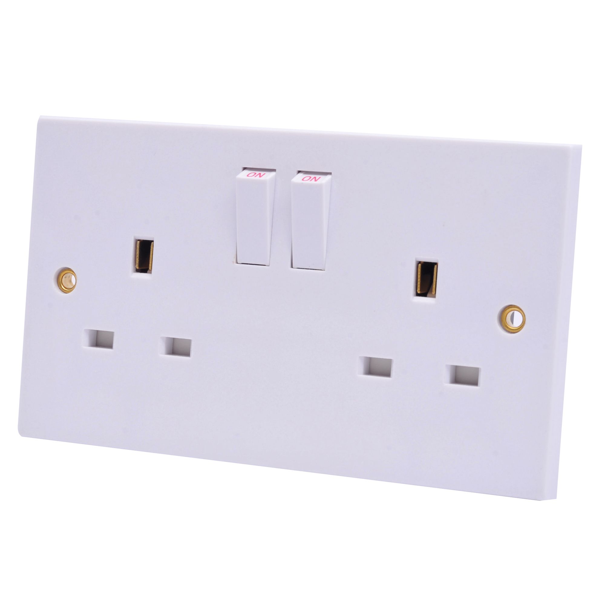 Pro Power White Double 13A Switched Socket with White inserts