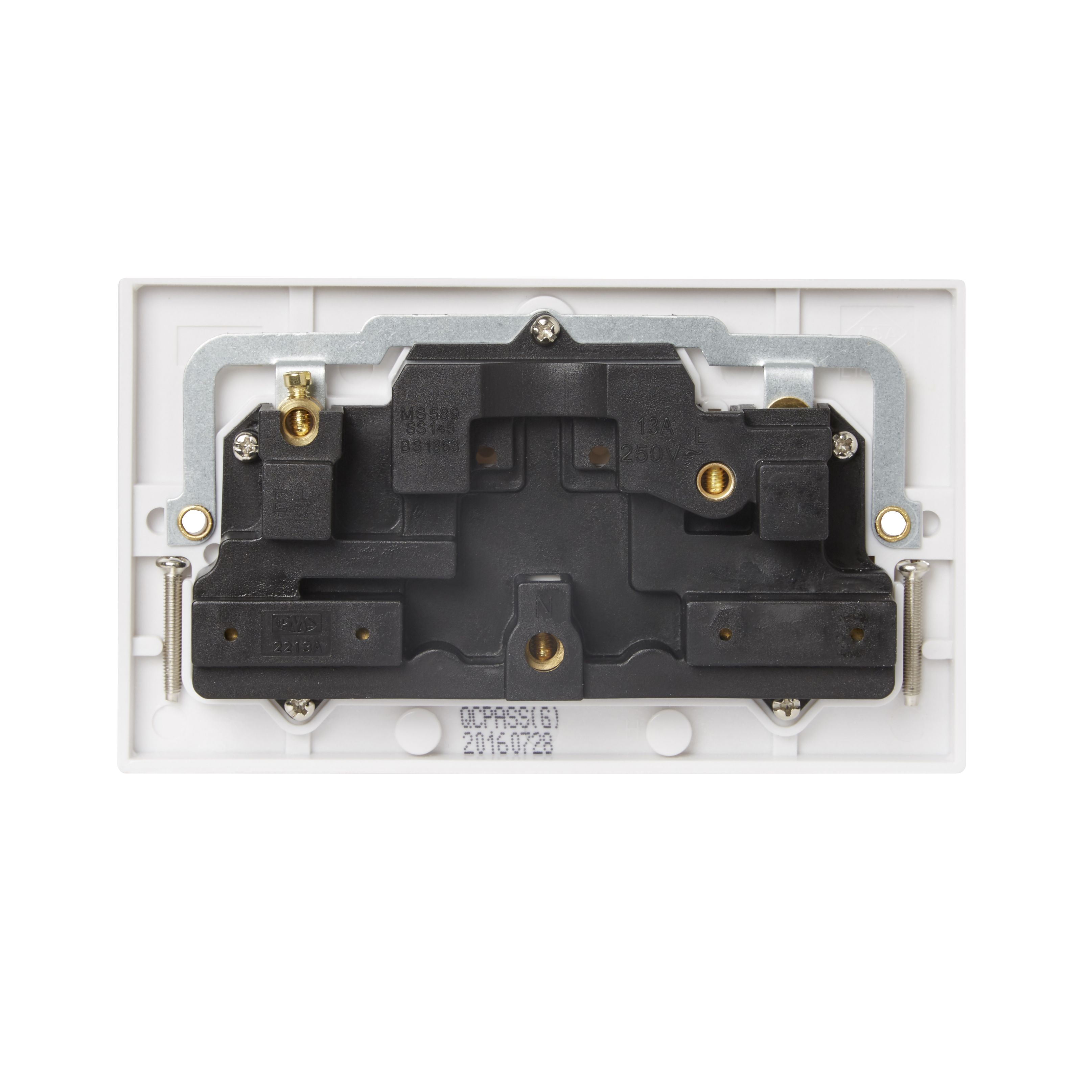 Pro Power White Double 13A Switched Socket with White inserts