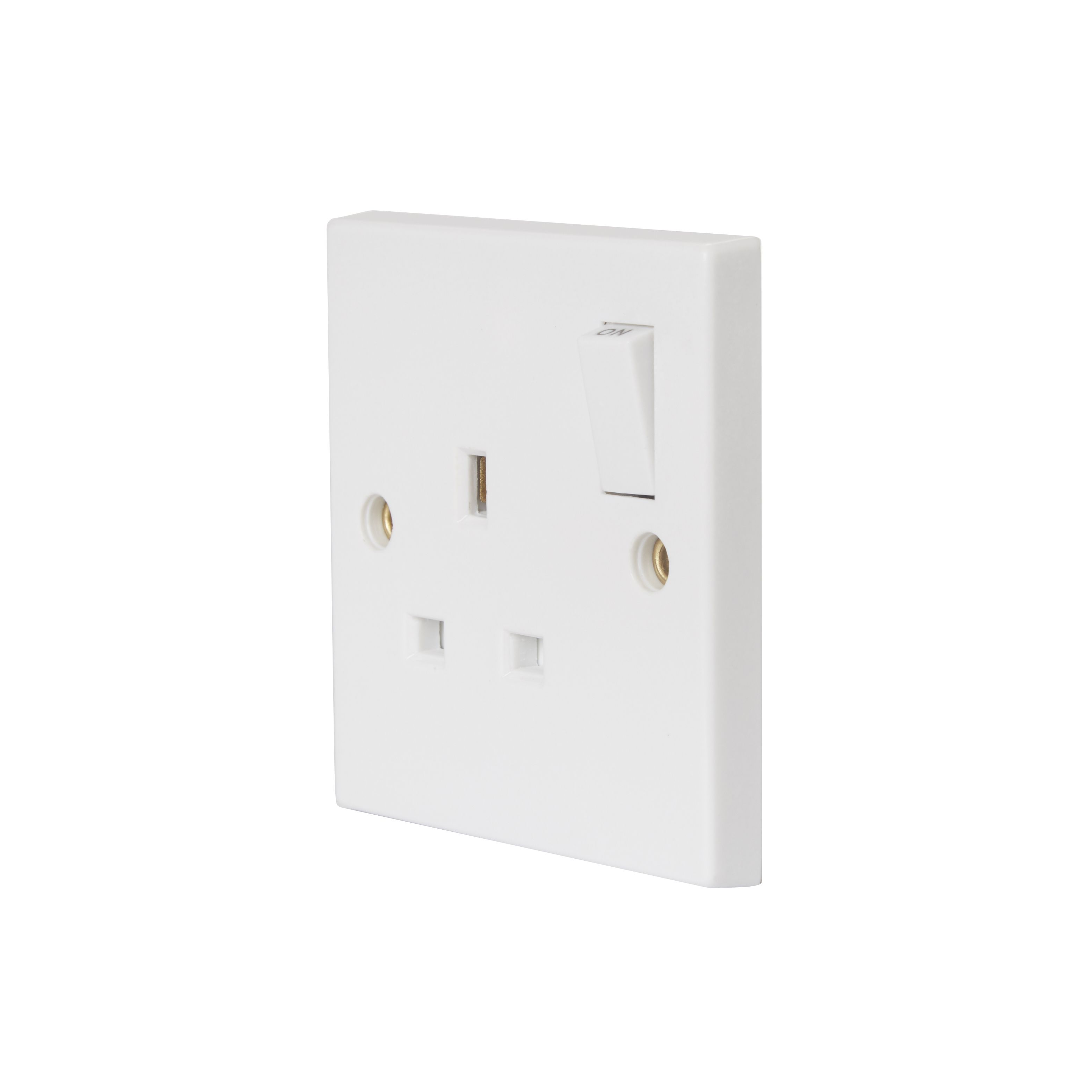 Pro Power White Single 13A Switched Socket with White inserts
