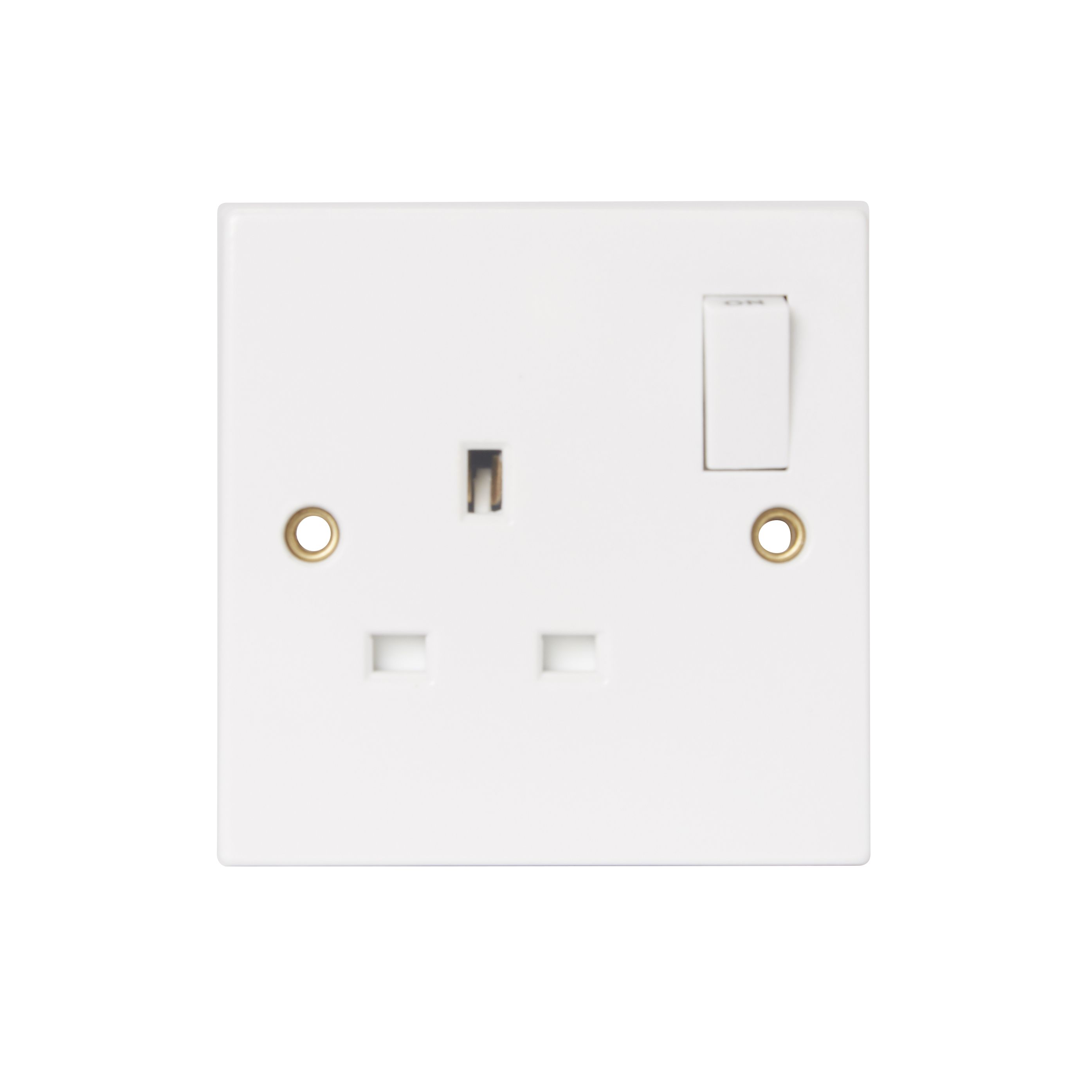 Pro Power White Single 13A Switched Socket with White inserts