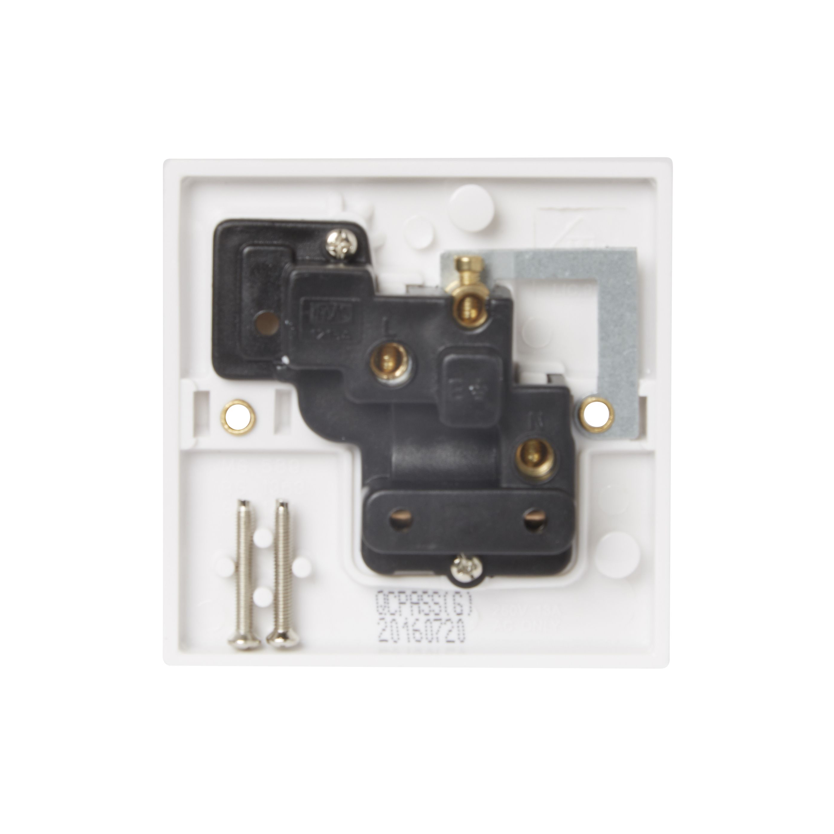 Pro Power White Single 13A Switched Socket with White inserts
