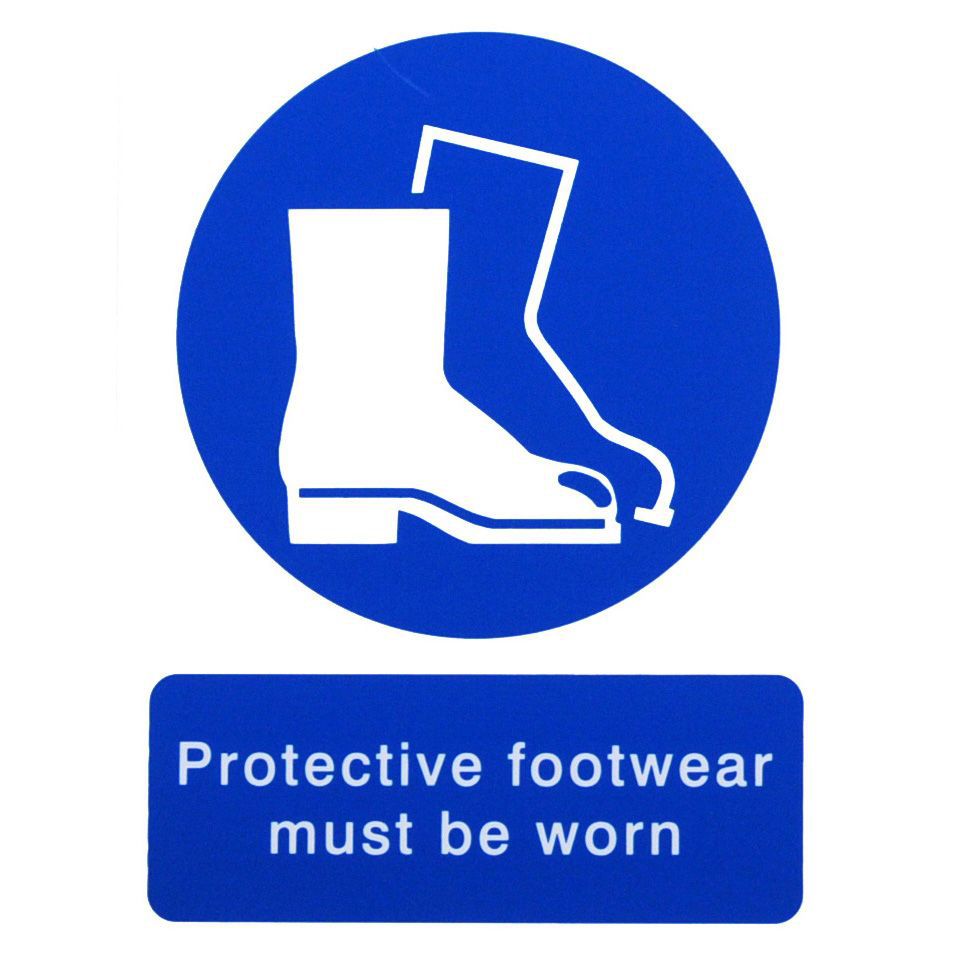 Protective footwear must be worn Self-adhesive labels, (H)200mm (W)150mm