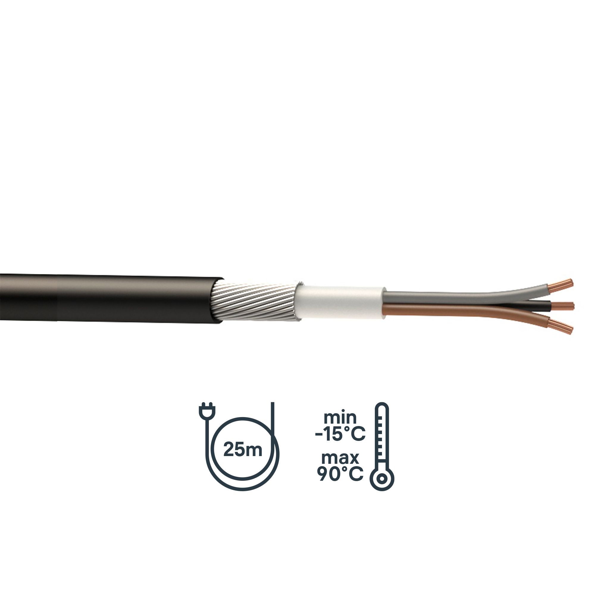 Prysmian 6943X Black 3-core Multi-core cable 1.5mm² x 25m