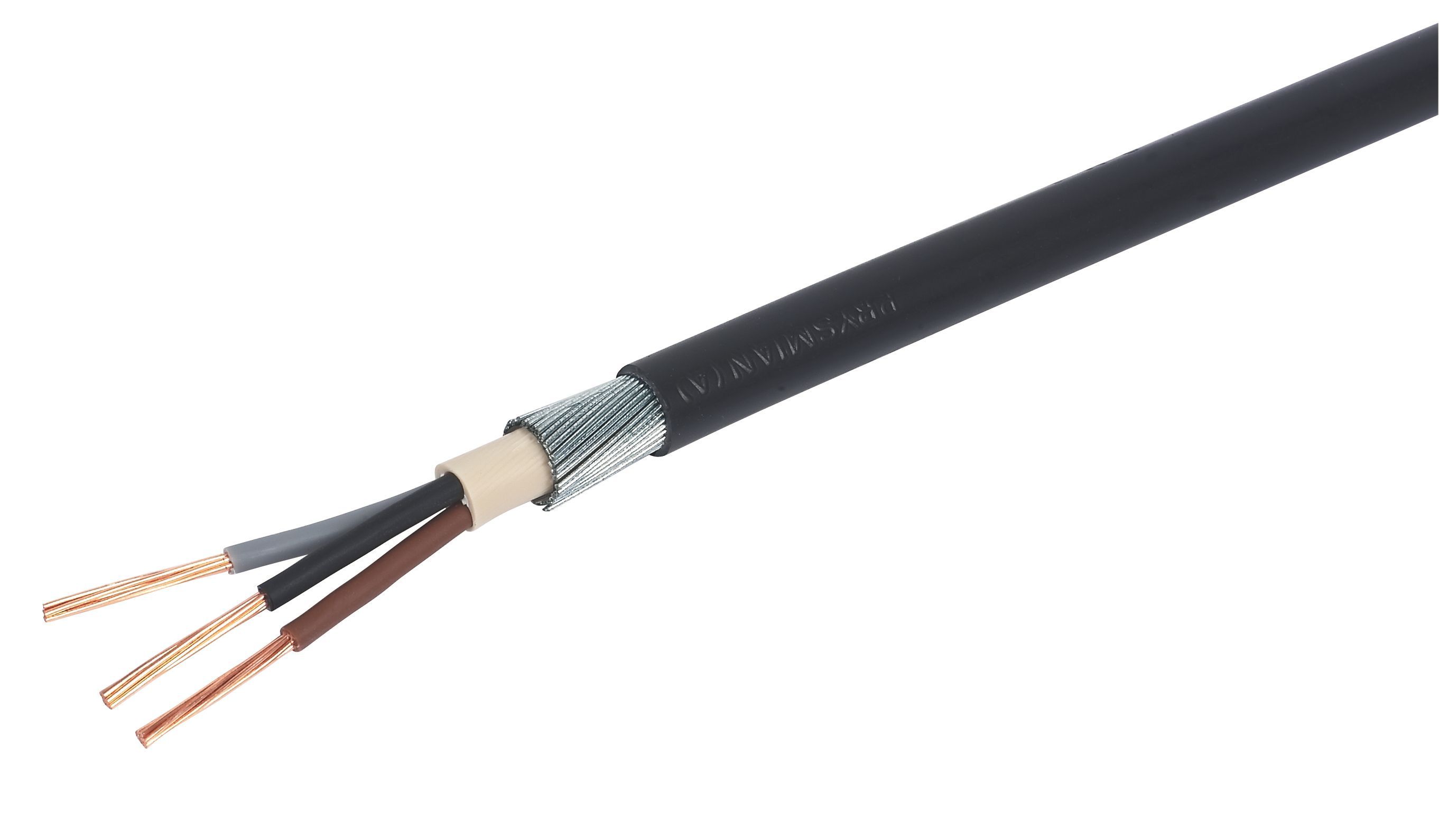 Prysmian Black 3-core Armoured Cable 4mm² x 25m