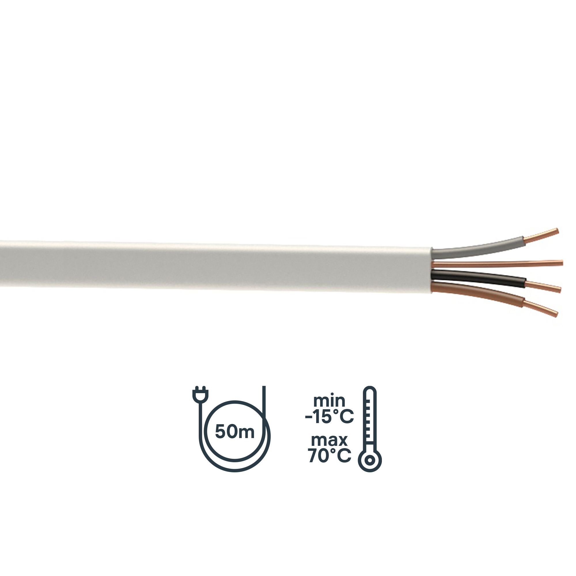 Prysmian Grey 3-core & earth Cable 1.5mm² x 50m