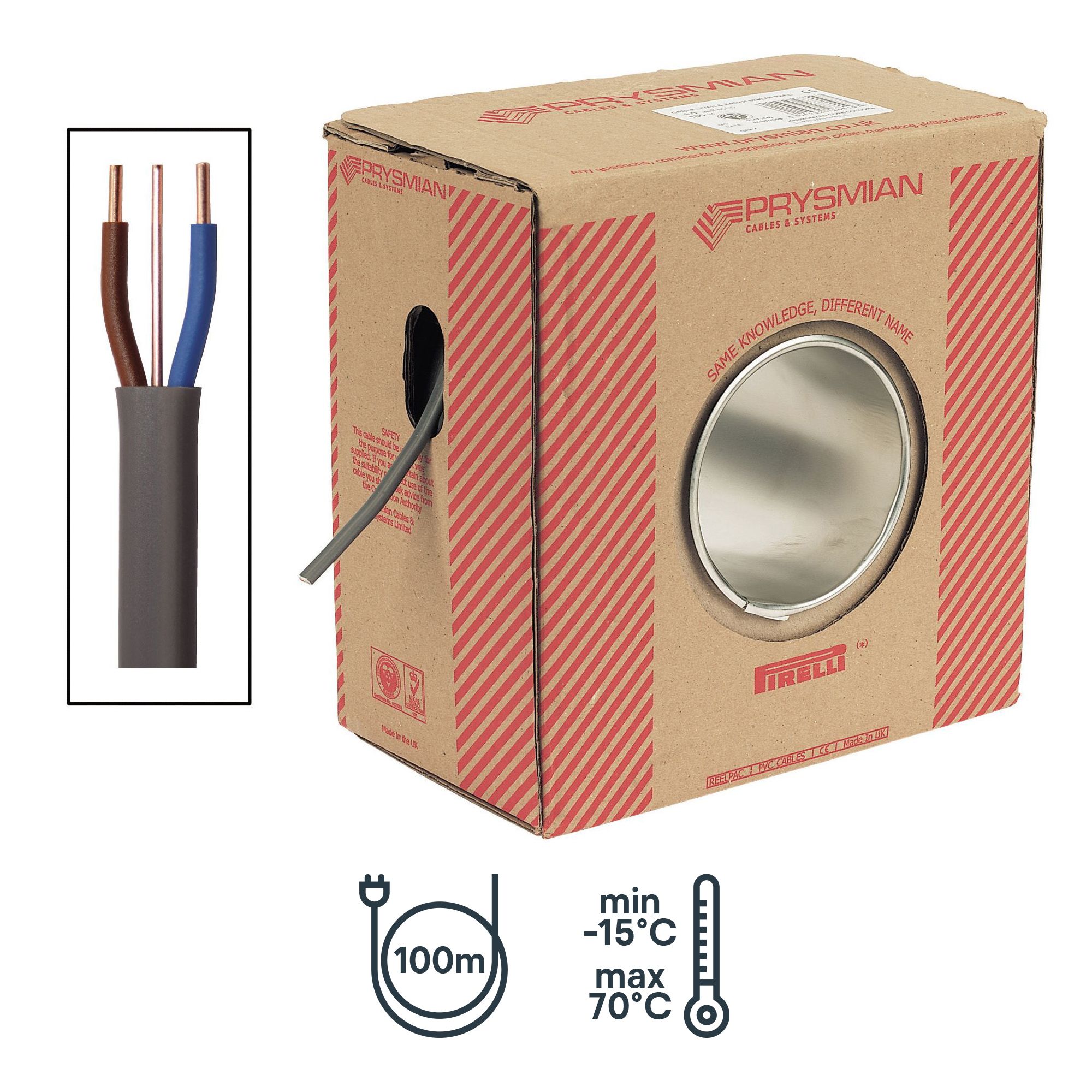 Prysmian Grey Twin & earth Cable 2.5mm² x 100m