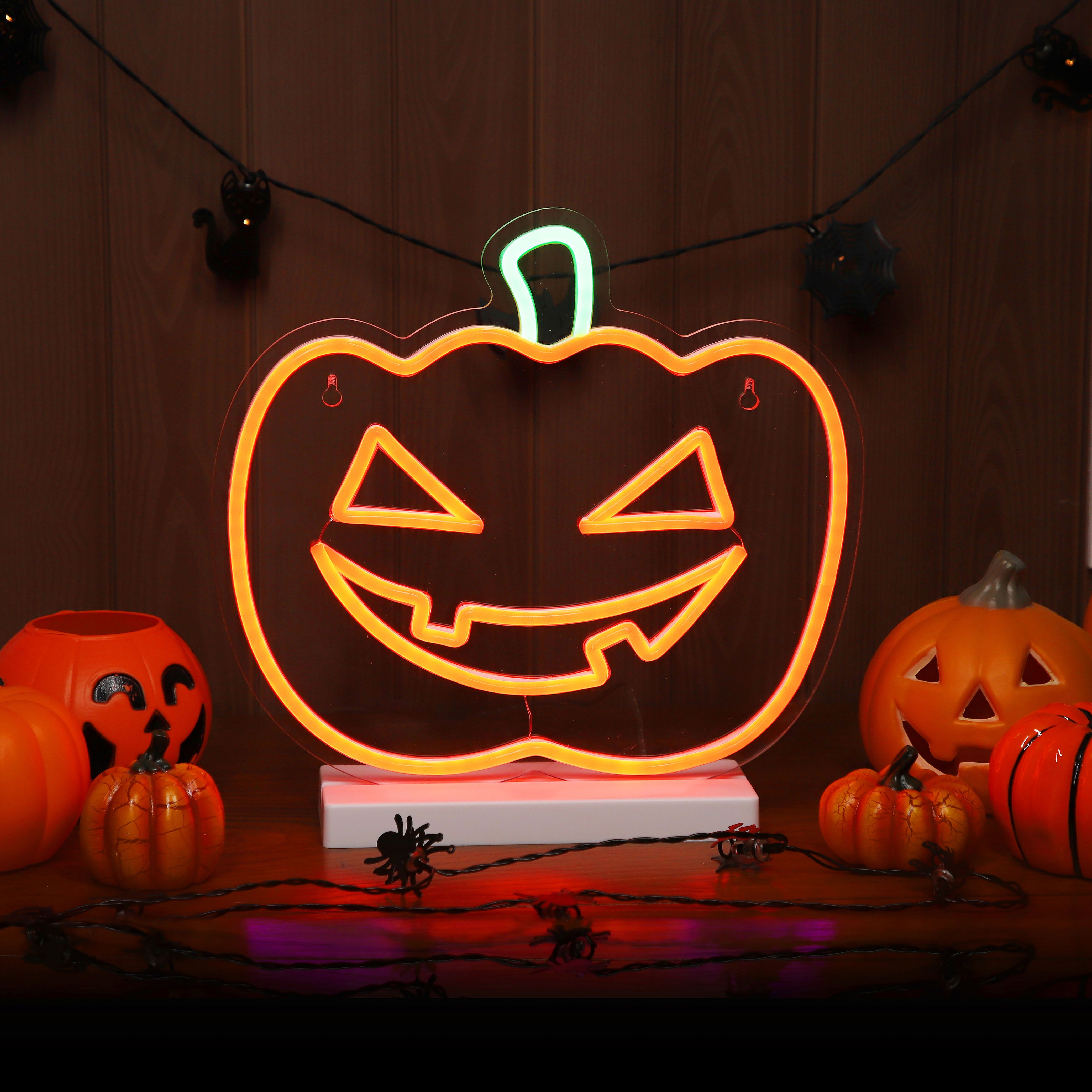 Pumpkin LED Silhouette, (H) 270mm - Green & orange