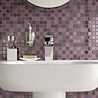 Purple Gloss Glass Mosaic tile, (L)300mm (W)300mm