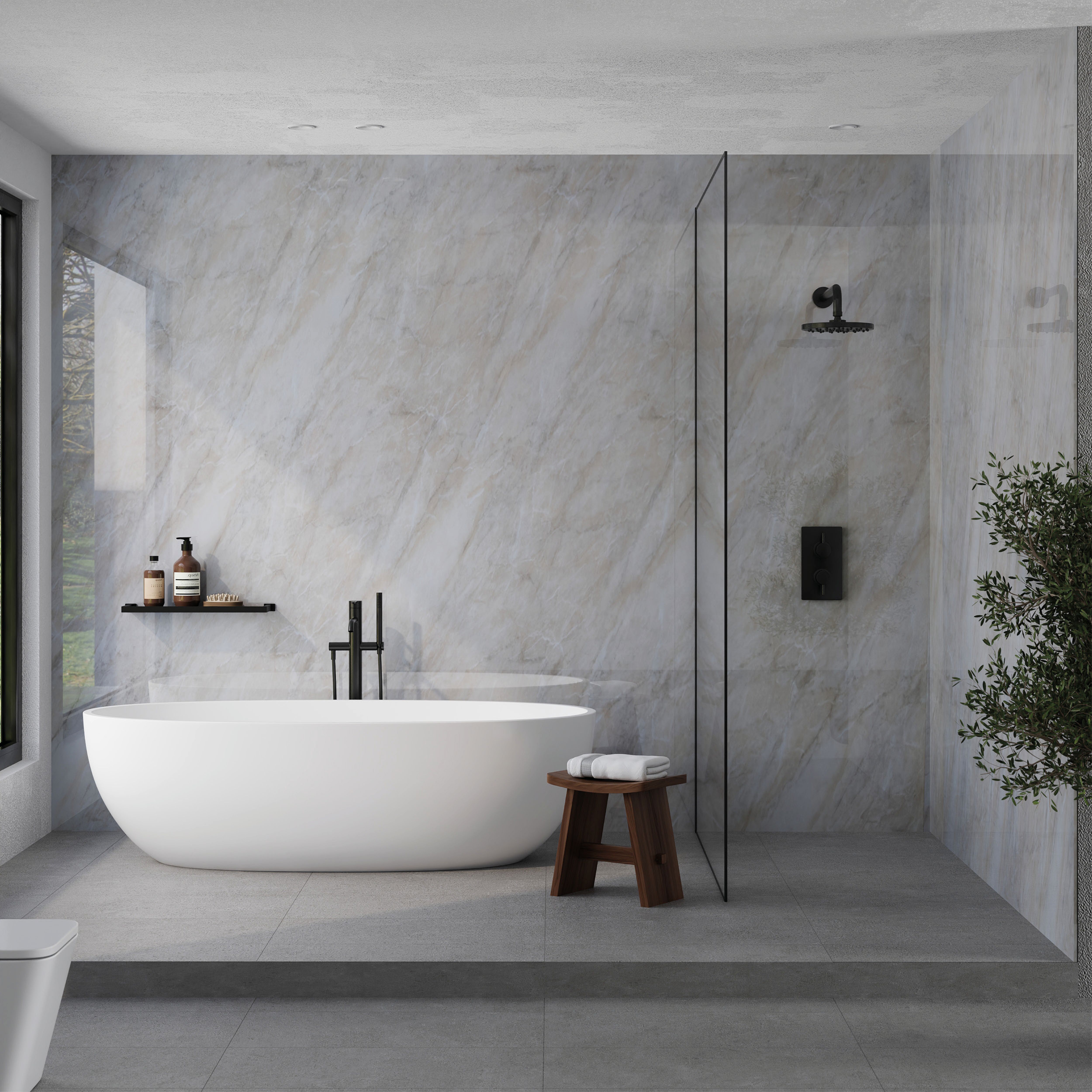 PVC Bathroom Wall Panel (H)2400mm (W)1000mm - Gloss Beige Marble effect