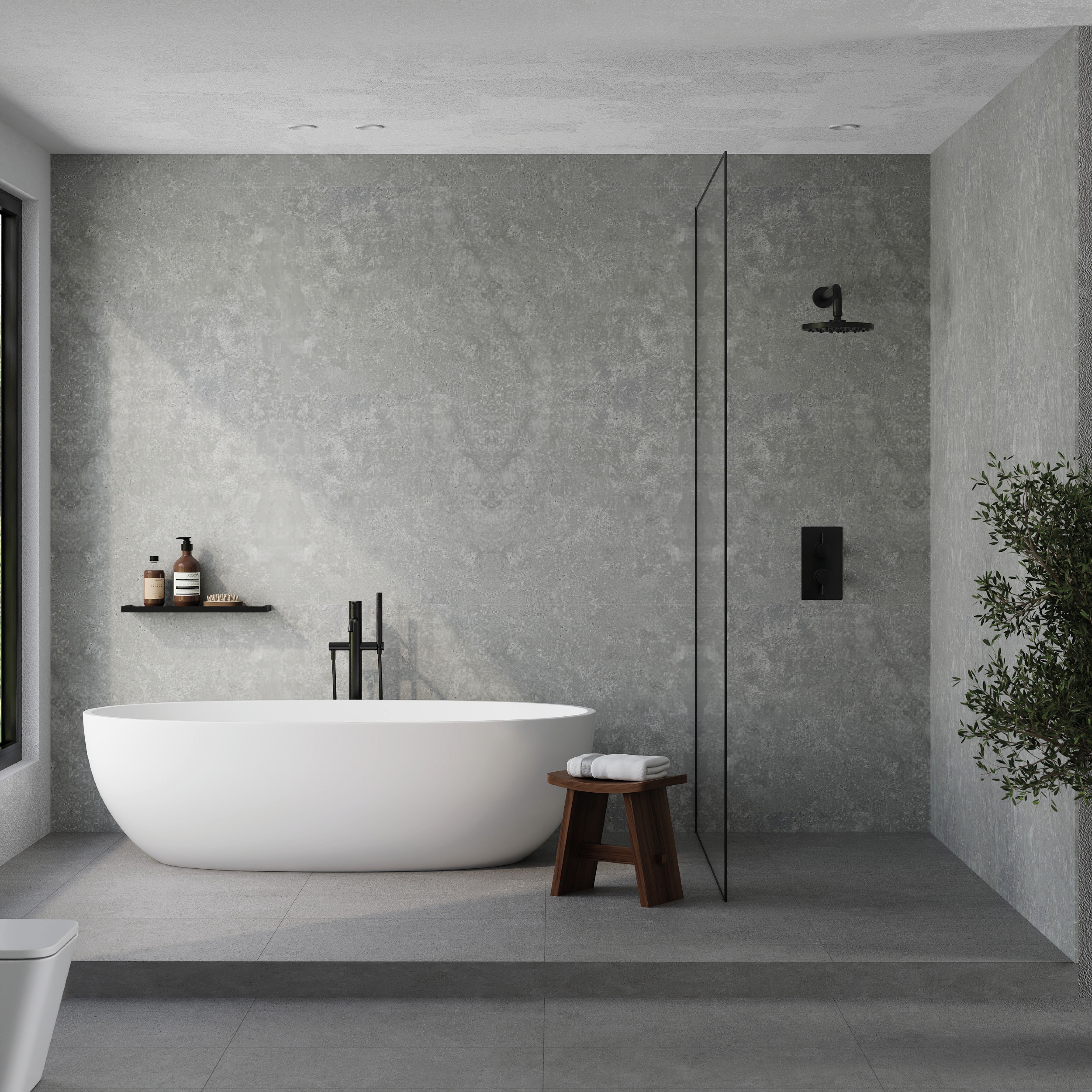PVC Bathroom Wall Panel (H)2400mm (W)1000mm - Matt Concrete grey