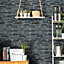 Quartz Black Gloss & matt Linear brick Glass & stone Mosaic tile, (L)300mm (W)298mm