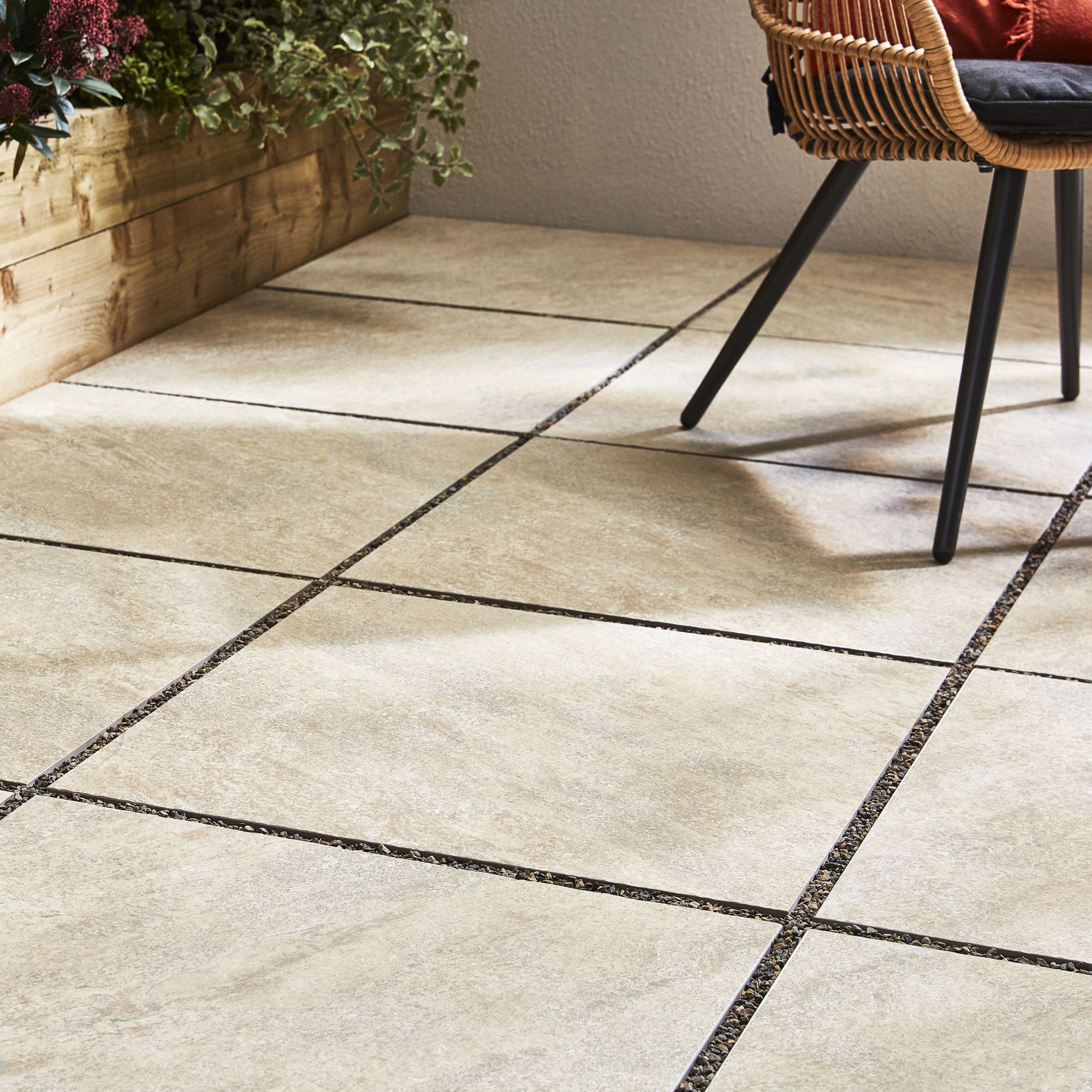 Quartzite Beige Matt Stone effect Porcelain Outdoor Floor Tile, Pack of 2, (L)600mm (W)600mm