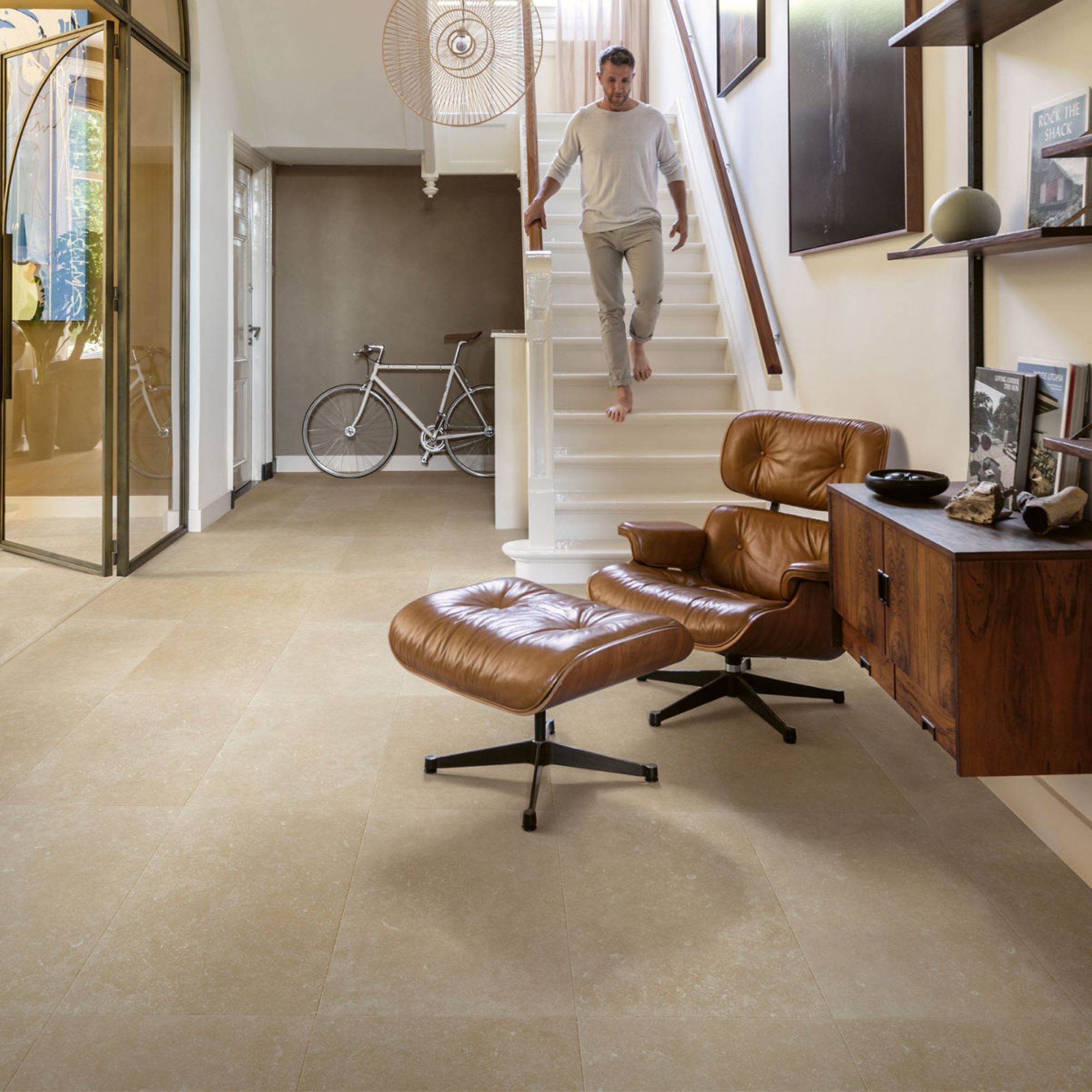 Quick-step Aquanto Beige Stone effect Embossed Laminate Tile Sample