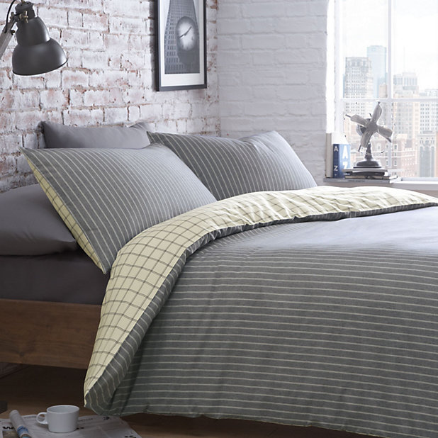 Striped Cream Grey Single Bedding Set, Cream And Gray Striped Duvet Cover