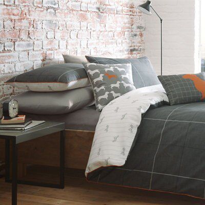 Racing Green Urban Dachshund & check Charcoal Single Bedding set