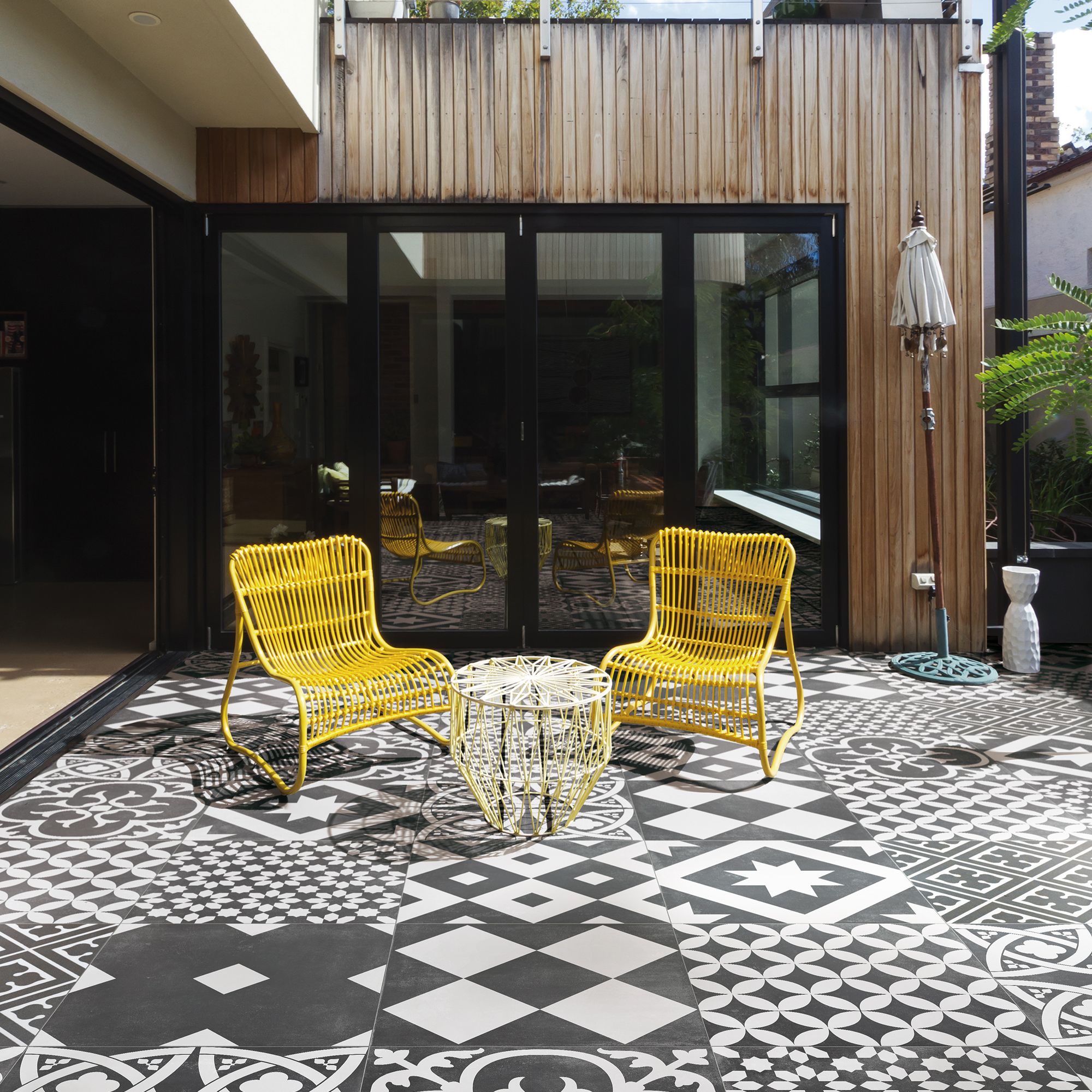 Radford Black & white Matt Patterned Porcelain Outdoor Floor Tile