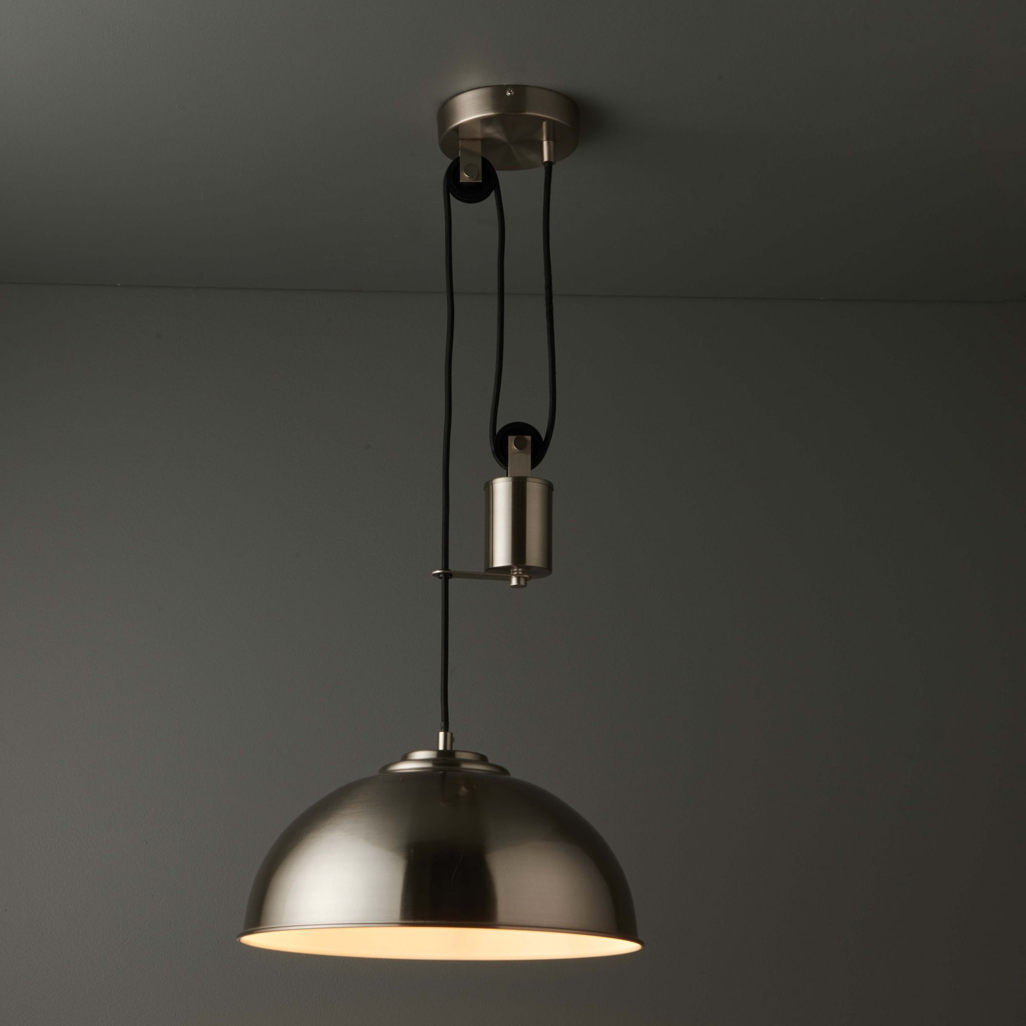 Ragner Pendant Satin Steel Chrome effect Ceiling light