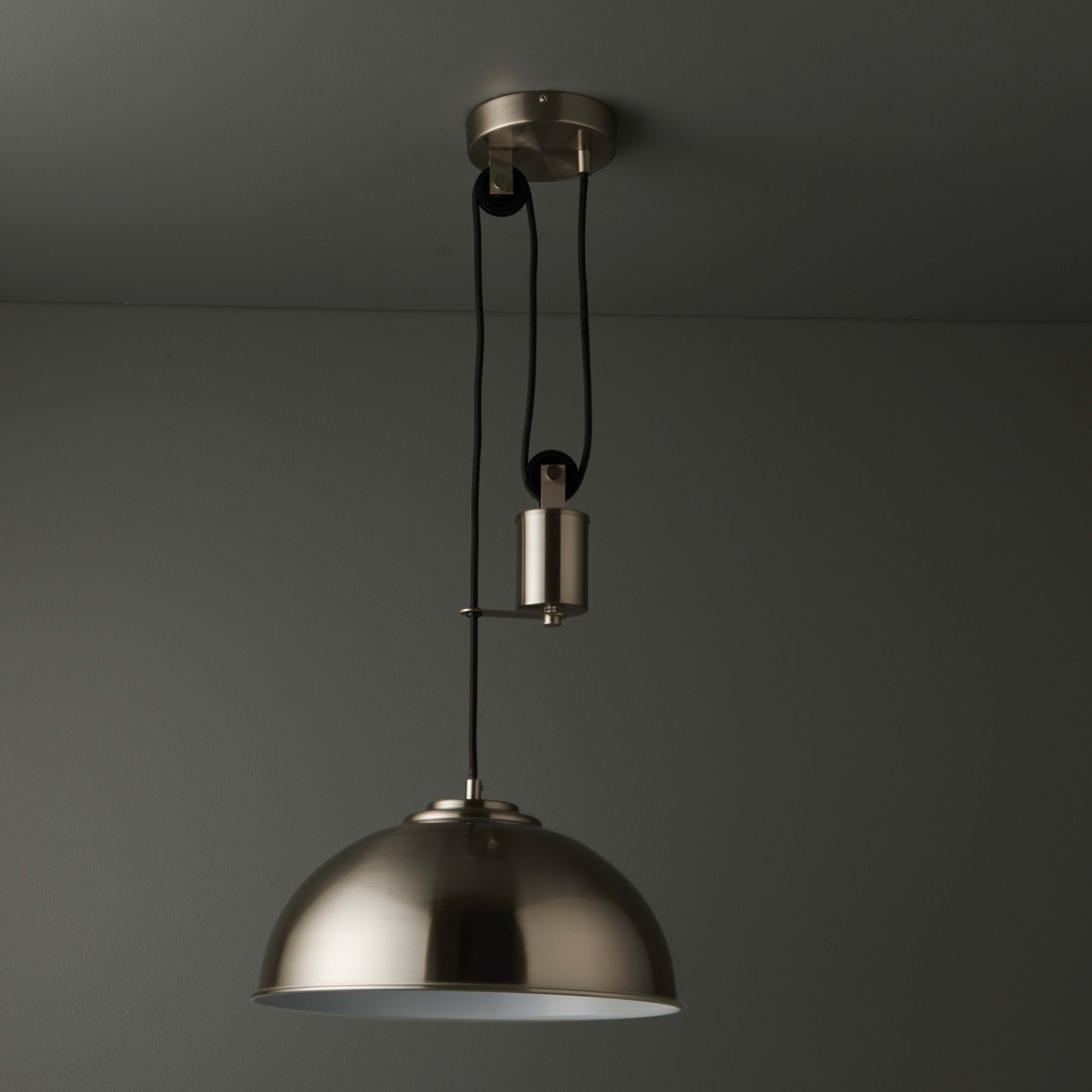 Ragner Pendant Satin Steel Chrome effect Ceiling light