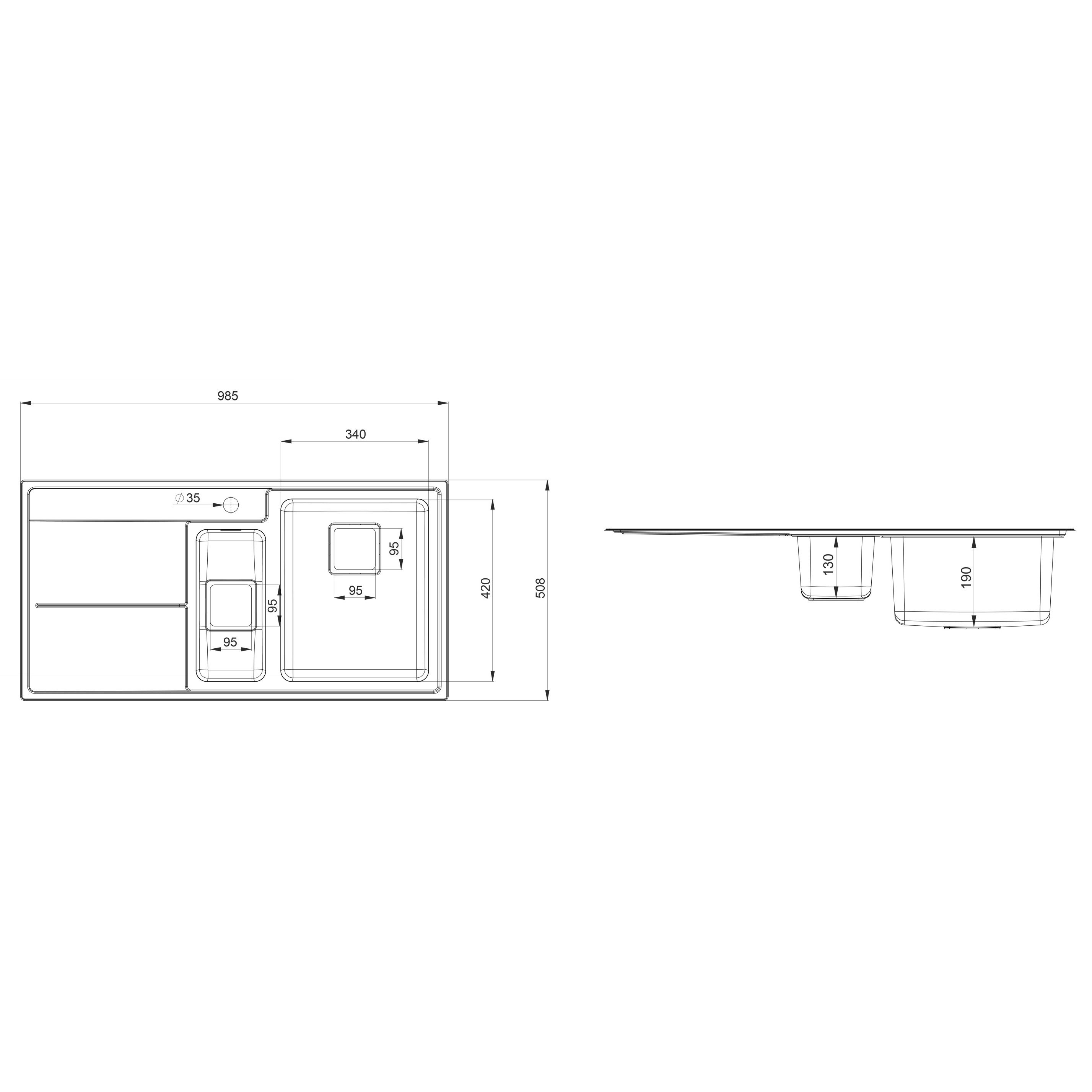 Rangemaster Arlington Brushed Stainless steel 1.5 Bowl Sink & drainer LH 508mm x 985mm