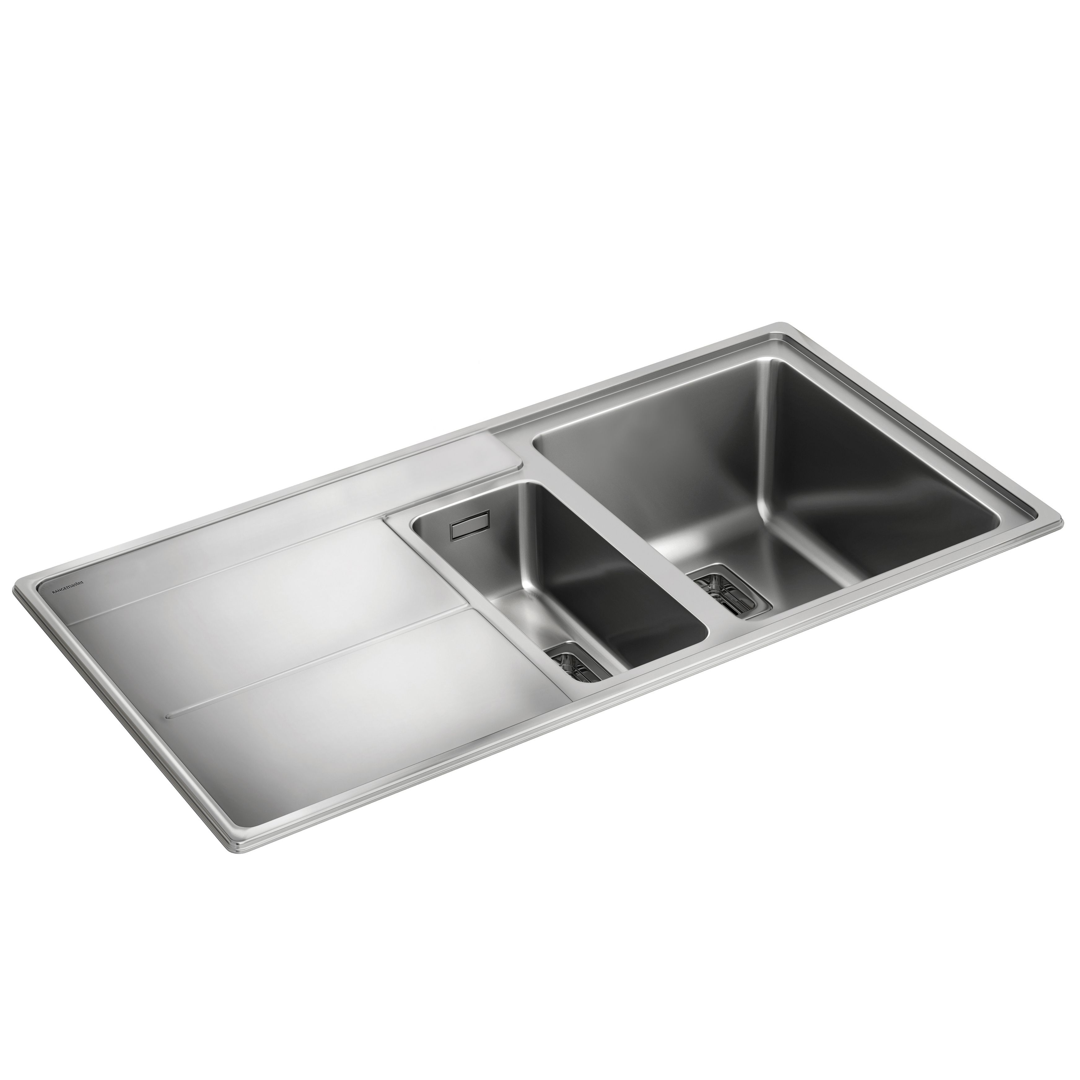 Rangemaster Arlington Brushed Stainless steel 1.5 Bowl Sink & drainer LH 508mm x 985mm
