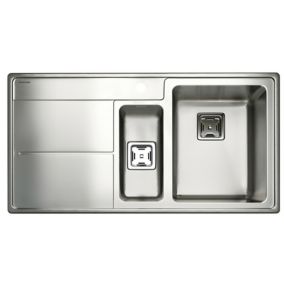Rangemaster Arlington Brushed Stainless steel 1.5 Bowl Sink & drainer LH (W)508mm x (L)985mm