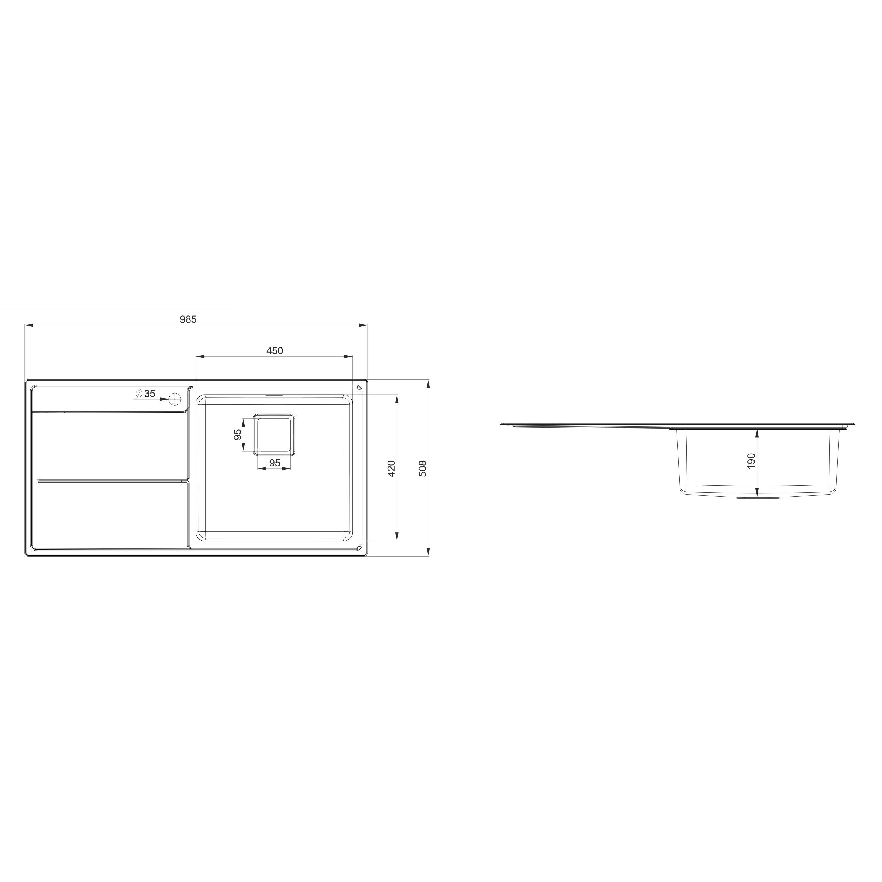Rangemaster Arlington Brushed Stainless steel 1 Bowl Sink & drainer LH 508mm x 985mm