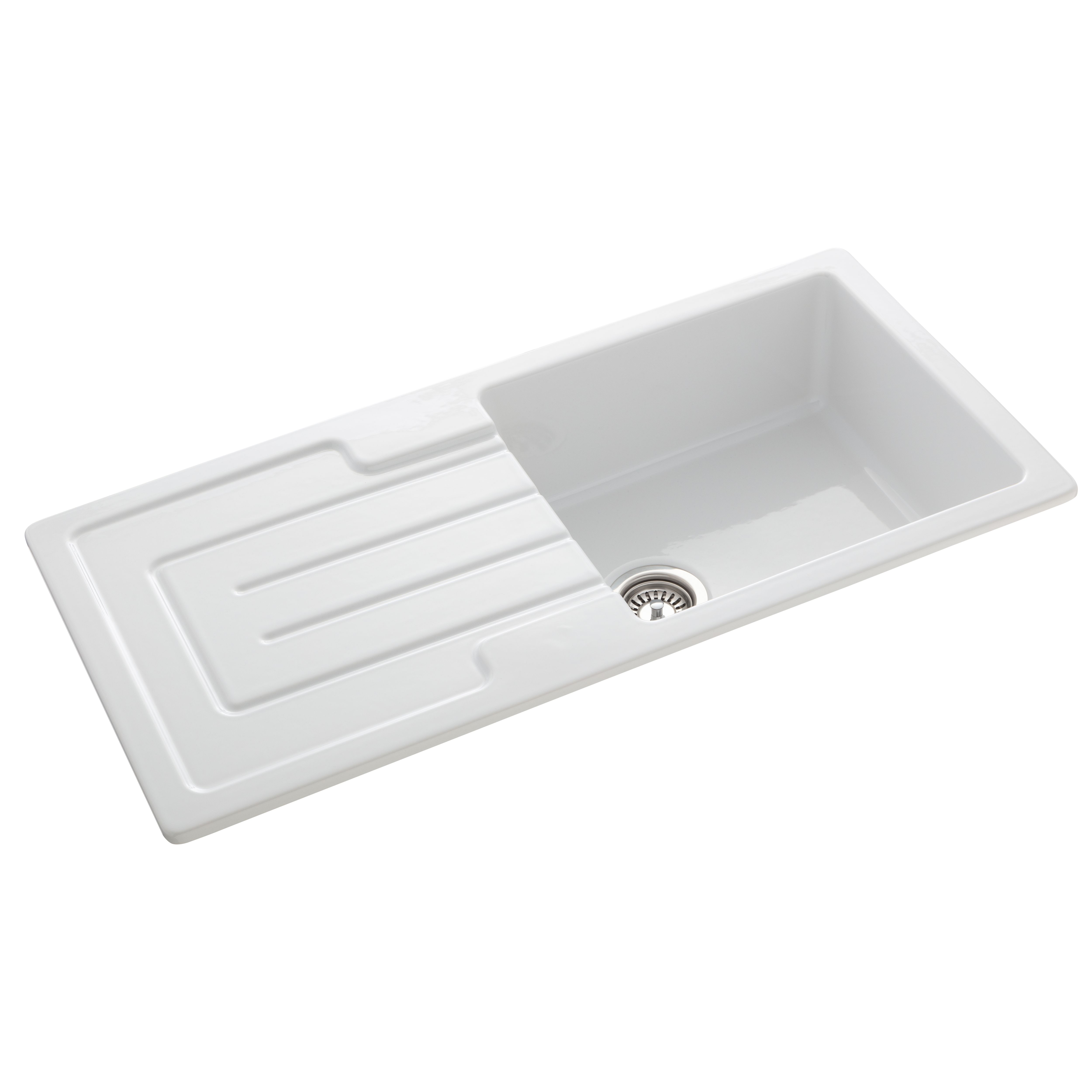 Rangemaster Austell White Ceramic Rectangular 1 Bowl Sink (W)500mm