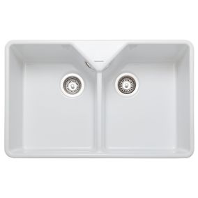 Rangemaster Farmhouse White Ceramic Rectangular 2 Bowl Sink (W)591mm