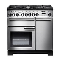 Rangemaster PDL90DFFSS/C Freestanding Electric Range cooker with Gas Hob - Stainless steel effect