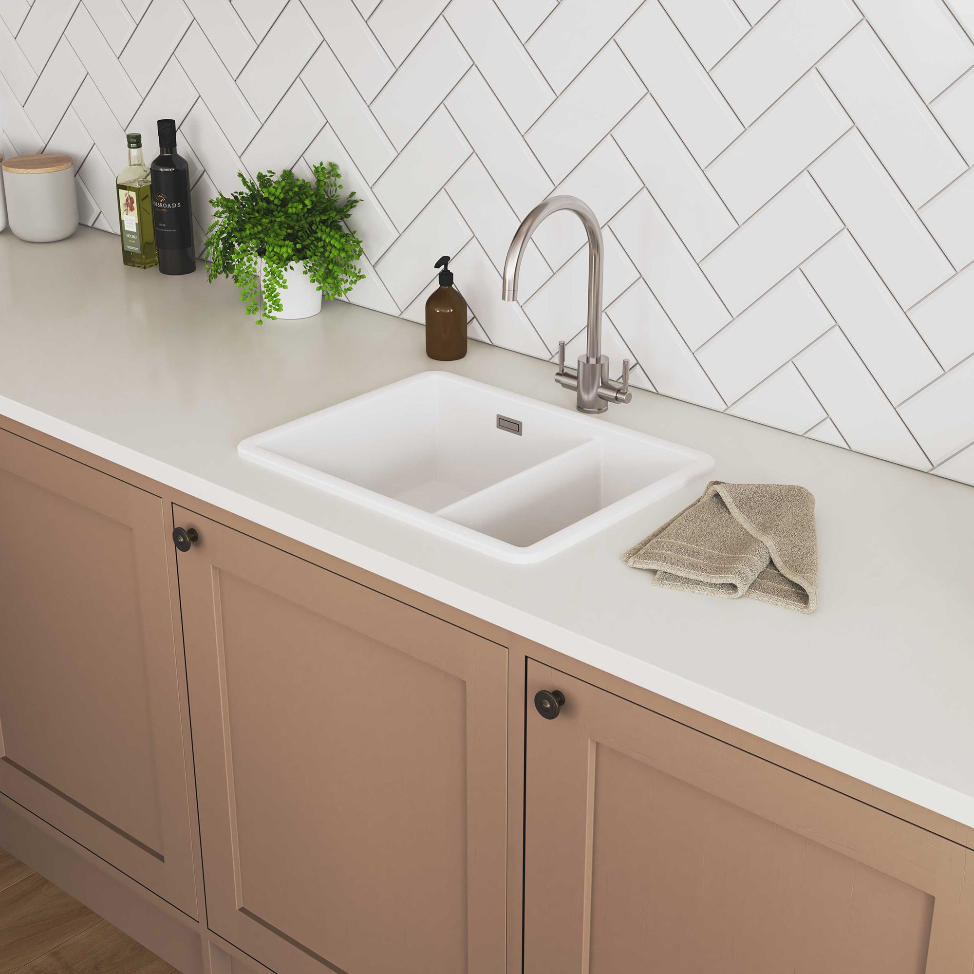 Rangemaster Rustique White Ceramic 1.5 Bowl Sink 430mm x 557mm 