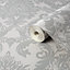 Rao Grey Silver effect Damask Textured Wallpaper