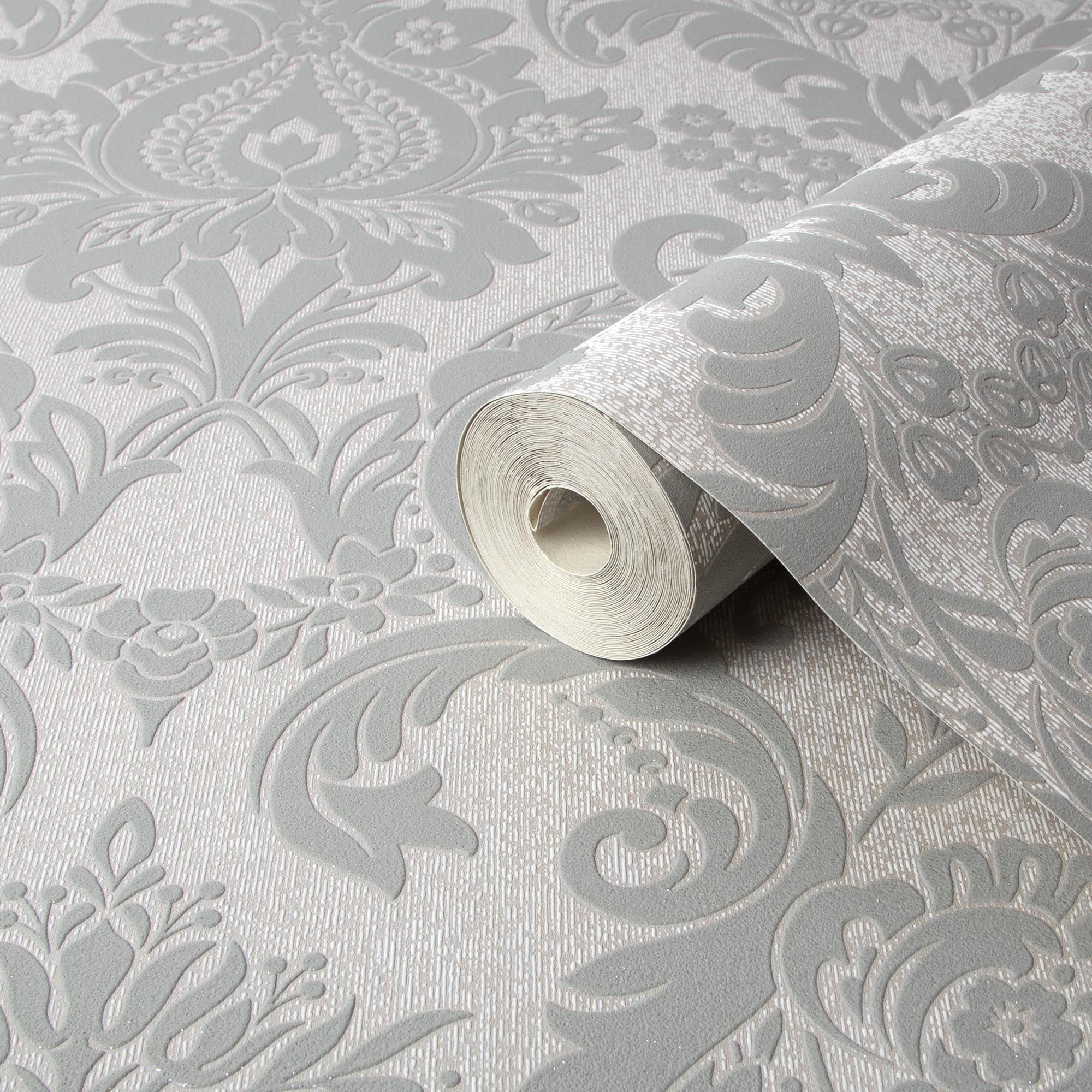 Grey damask deals wallpaper