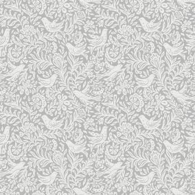Rasch Grey Birds & leaves Embossed Wallpaper Sample