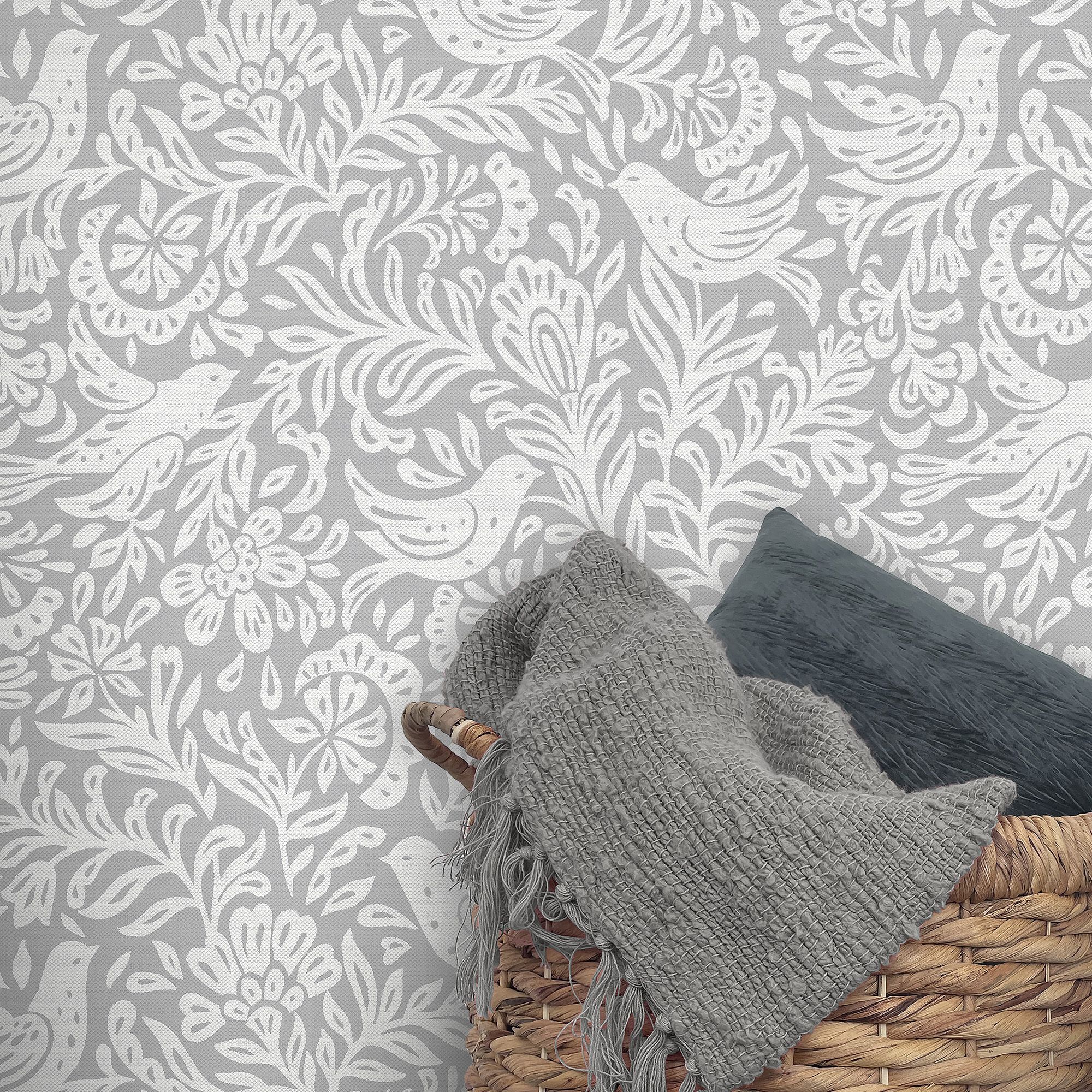 Rasch Grey Birds & leaves Embossed Wallpaper | DIY at B&Q