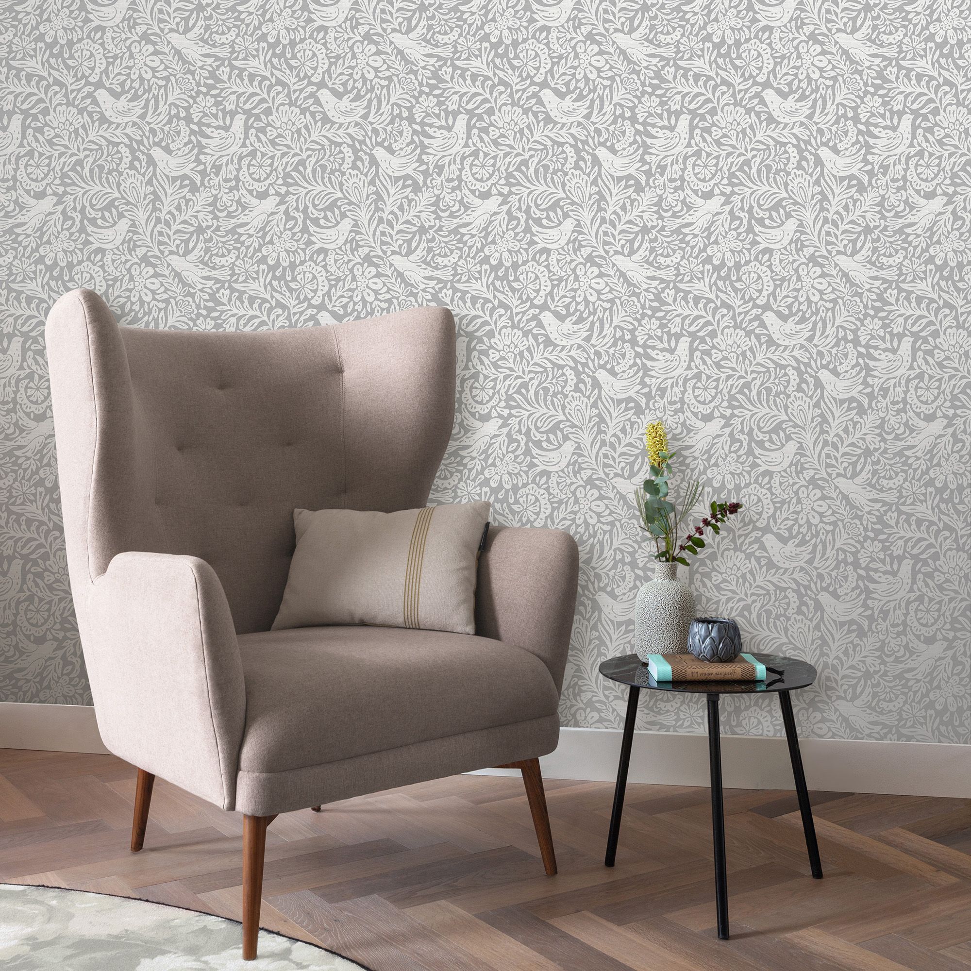 Rasch Grey Birds & leaves Embossed Wallpaper | DIY at B&Q