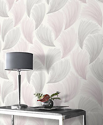 Rasch Grey Pink Feather Glitter Effect Embossed Wallpaper Diy At B Q - Blush Pink Wallpaper For Living Room