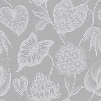 Rasch Havanna Grey Foliage Silver effect Smooth Wallpaper