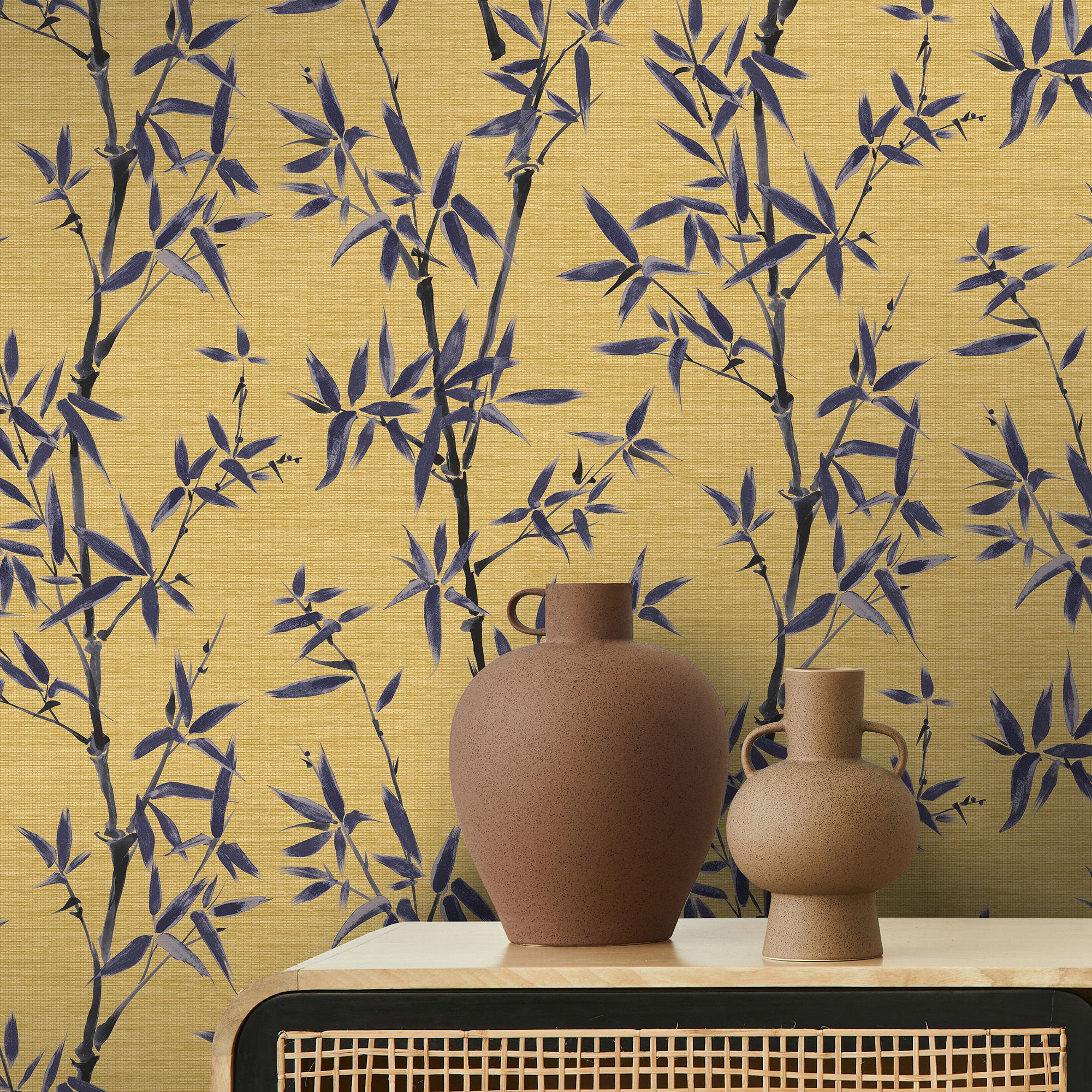 Rasch Yellow Bamboo Embossed Wallpaper