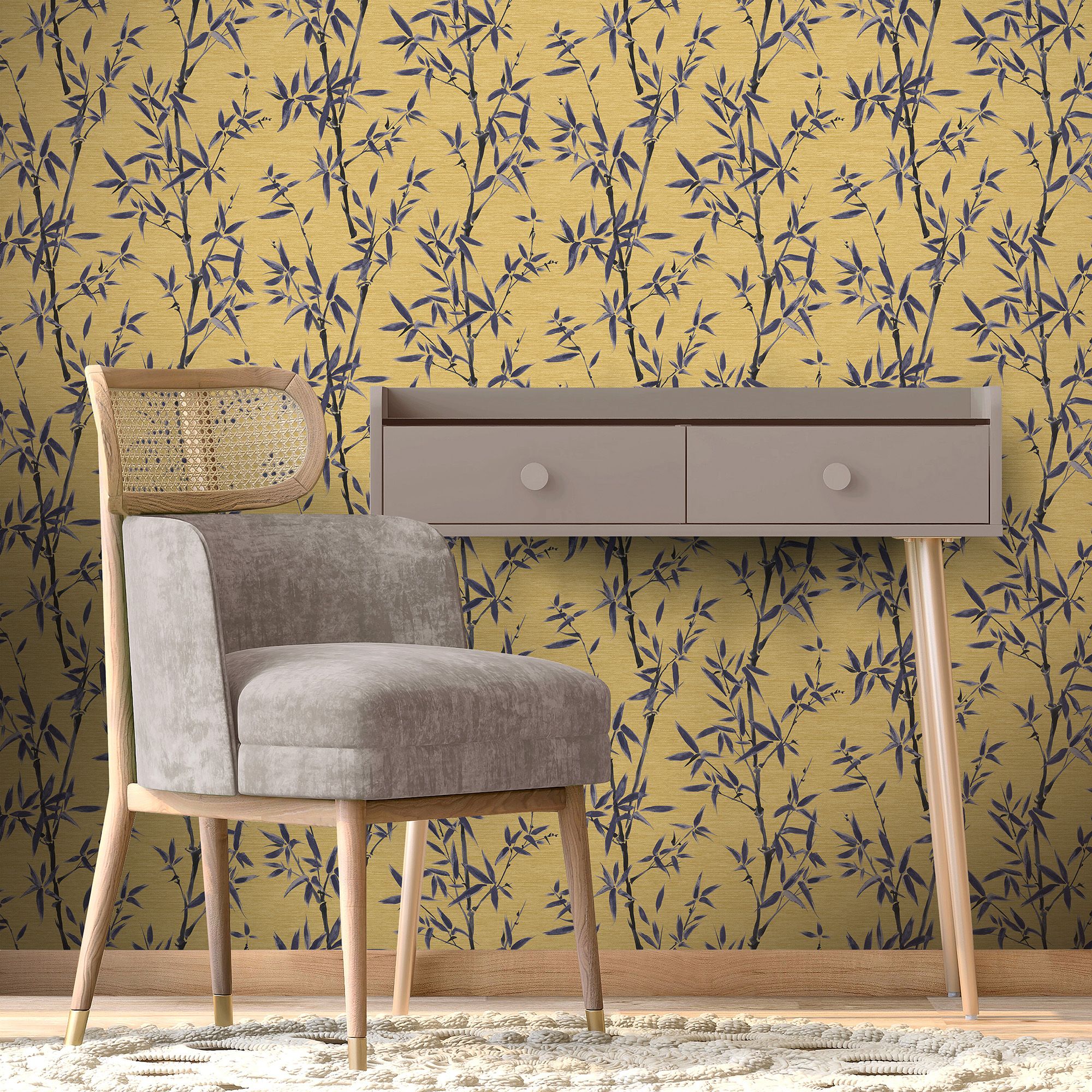 Rasch Yellow Bamboo Embossed Wallpaper