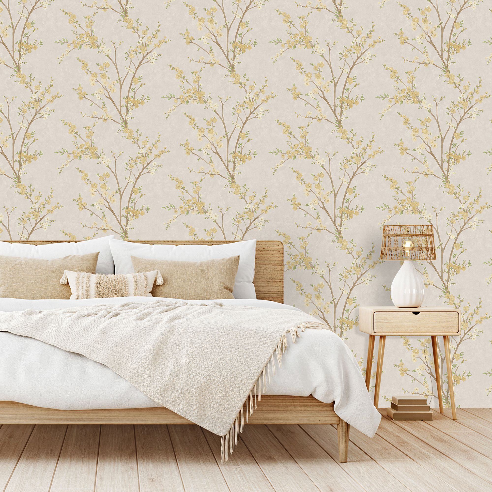 Rasch Yellow Blossom Distressed effect Classic Embossed Wallpaper