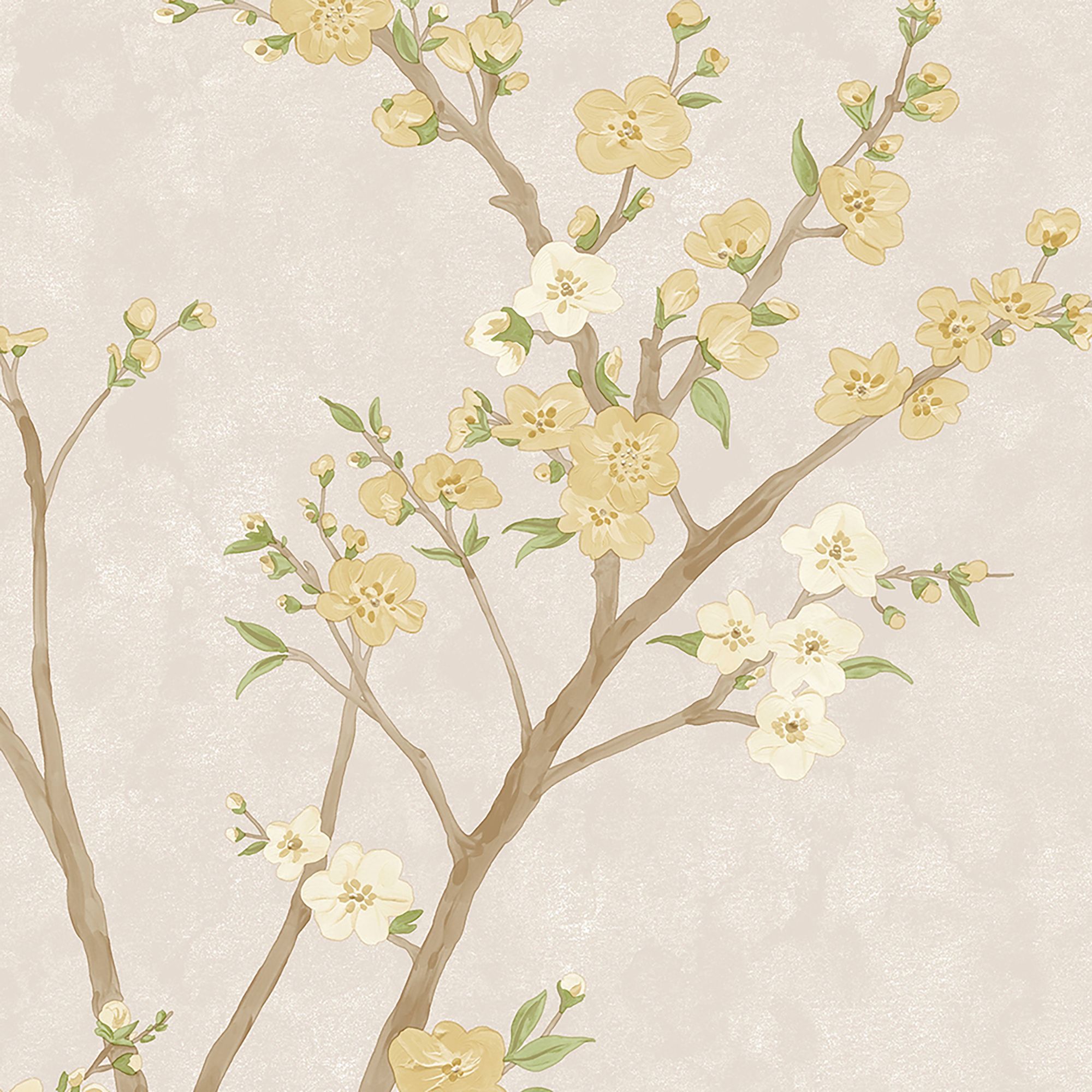 Rasch Yellow Blossom Distressed effect Classic Embossed Wallpaper