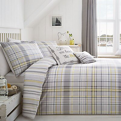 Check Grey Yellow Single Bedding Set, Grey Pink And White Single Bedding
